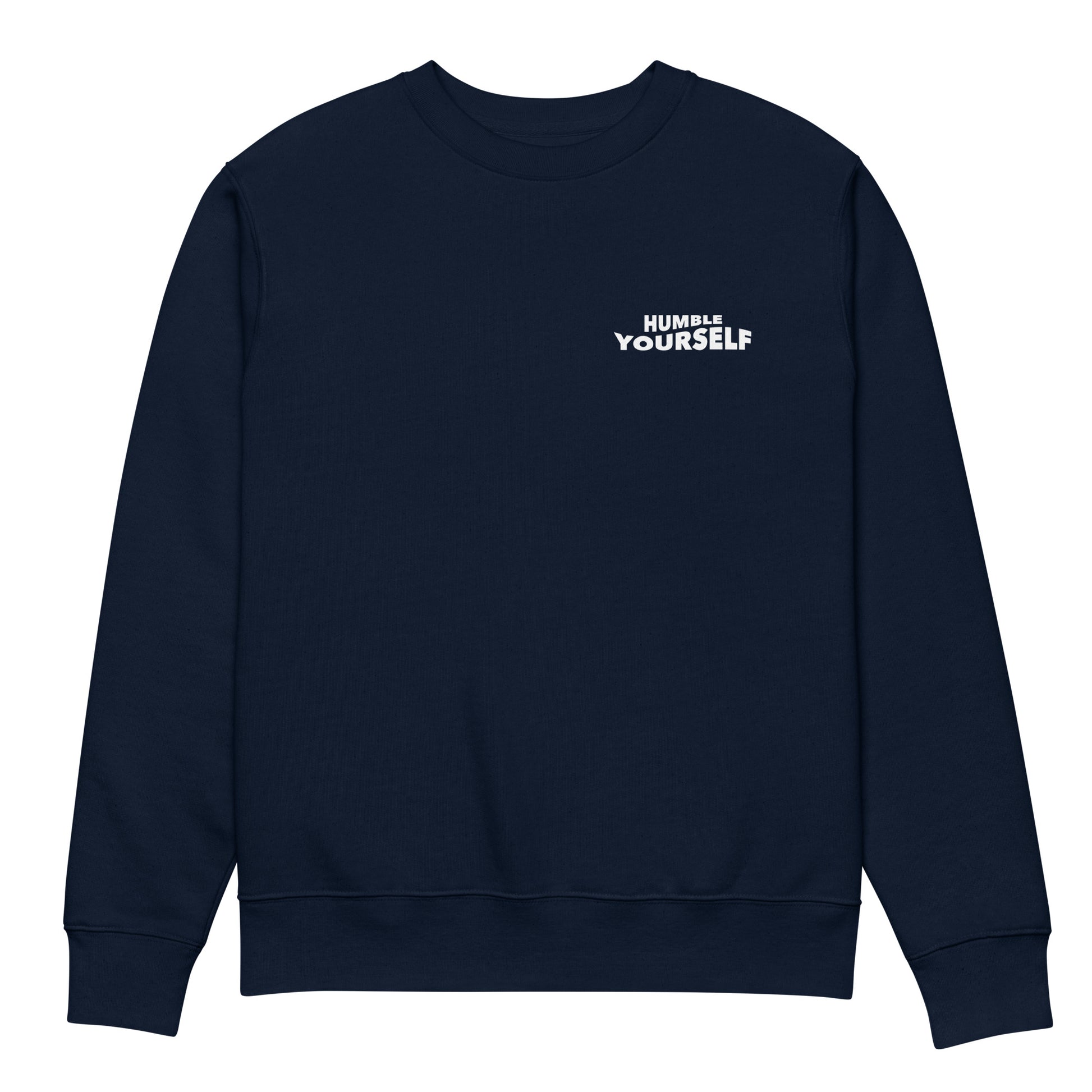 Humble Yourself Christian sweatshirt french navy front alternate view — Entrusted to Him