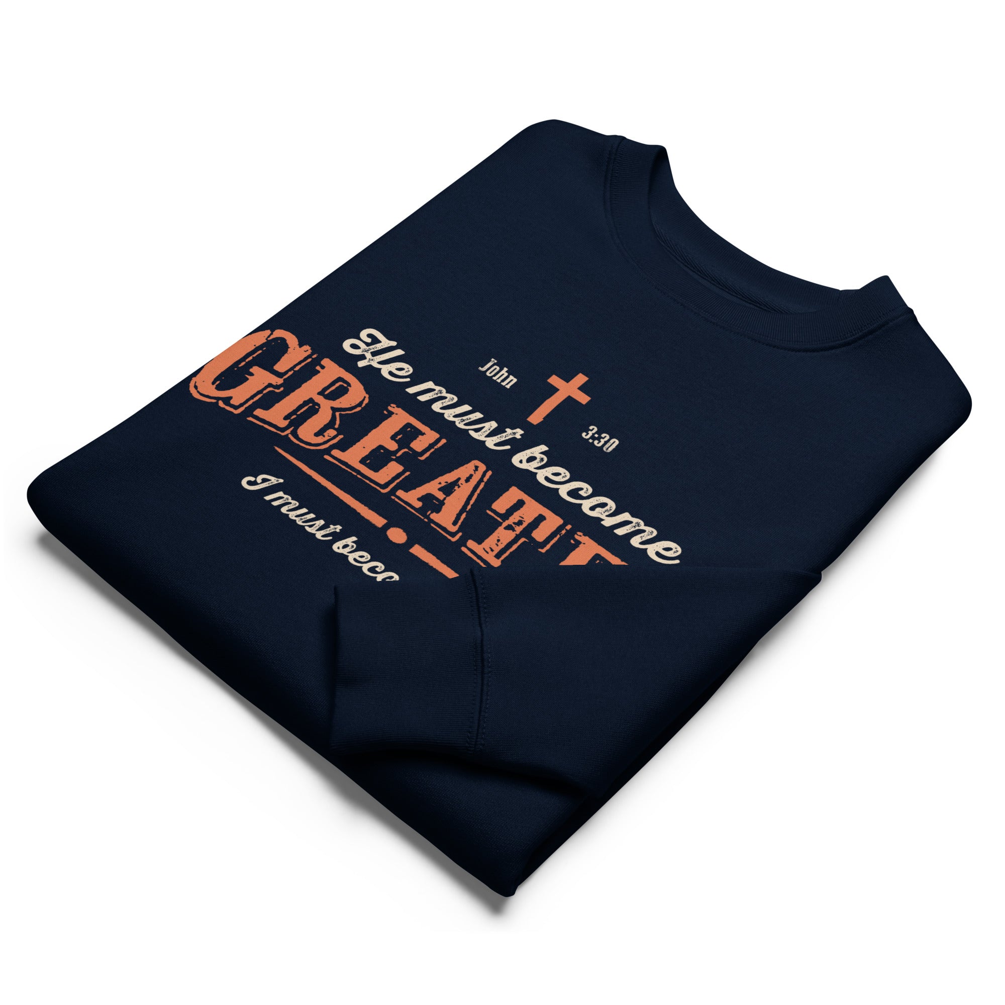 Image of Greater scripture sweatshirt french navy front alternate view — Entrusted to Him