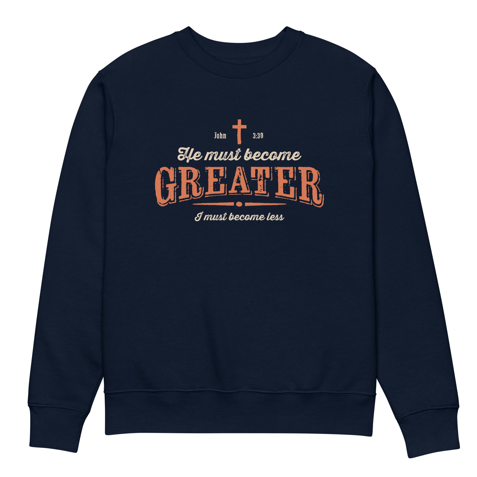 Image of Greater Christian sweatshirt french navy front view — Entrusted to Him