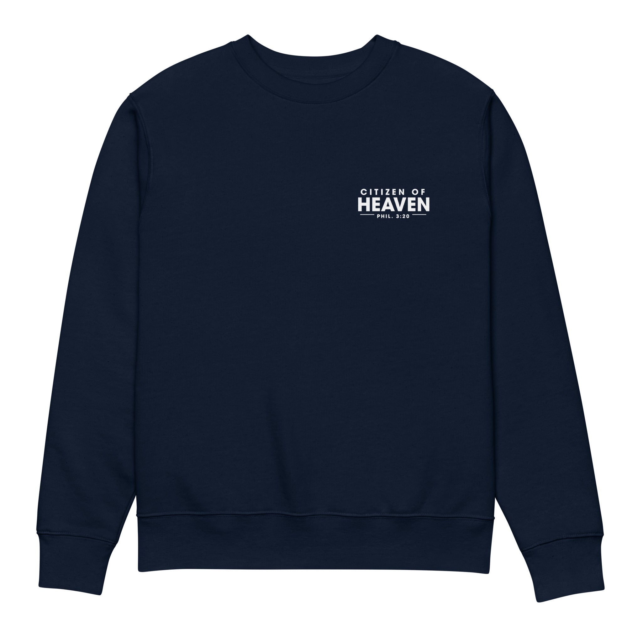 Image of Citizen of Heaven Christian sweatshirt french navy front view — Entrusted to Him