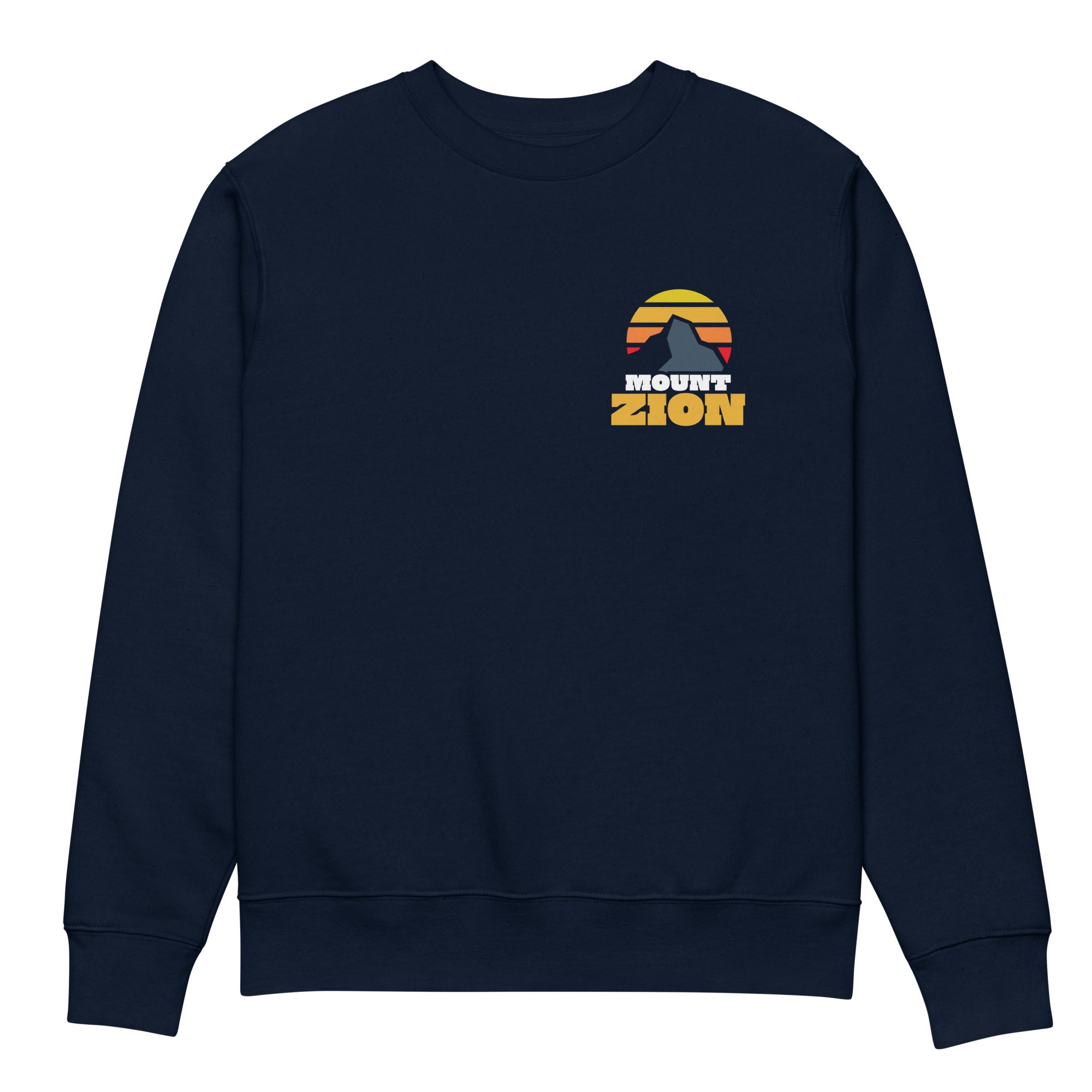Image of Mount Zion scripture sweatshirt french navy front view — Entrusted to Him