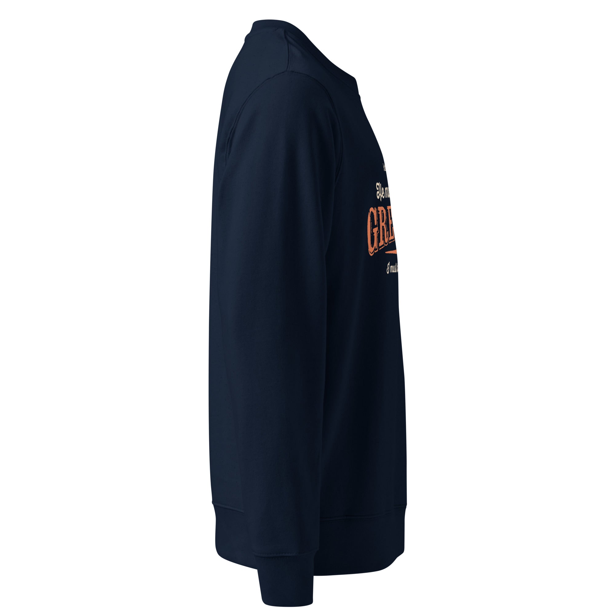 Image of Greater Christian sweatshirt french navy right side view — Entrusted to Him