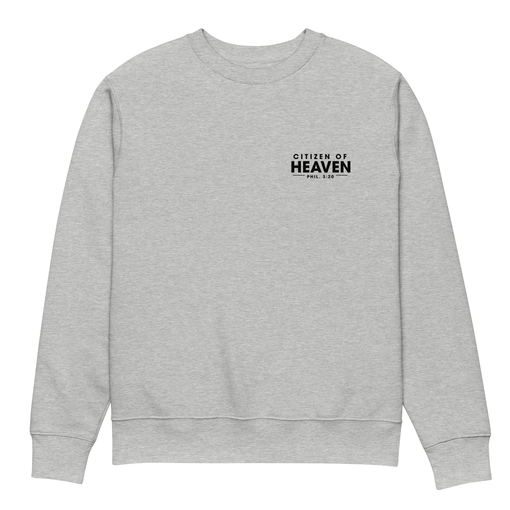Image of Citizen of Heaven Christian sweatshirt heather grey front view — Entrusted to Him