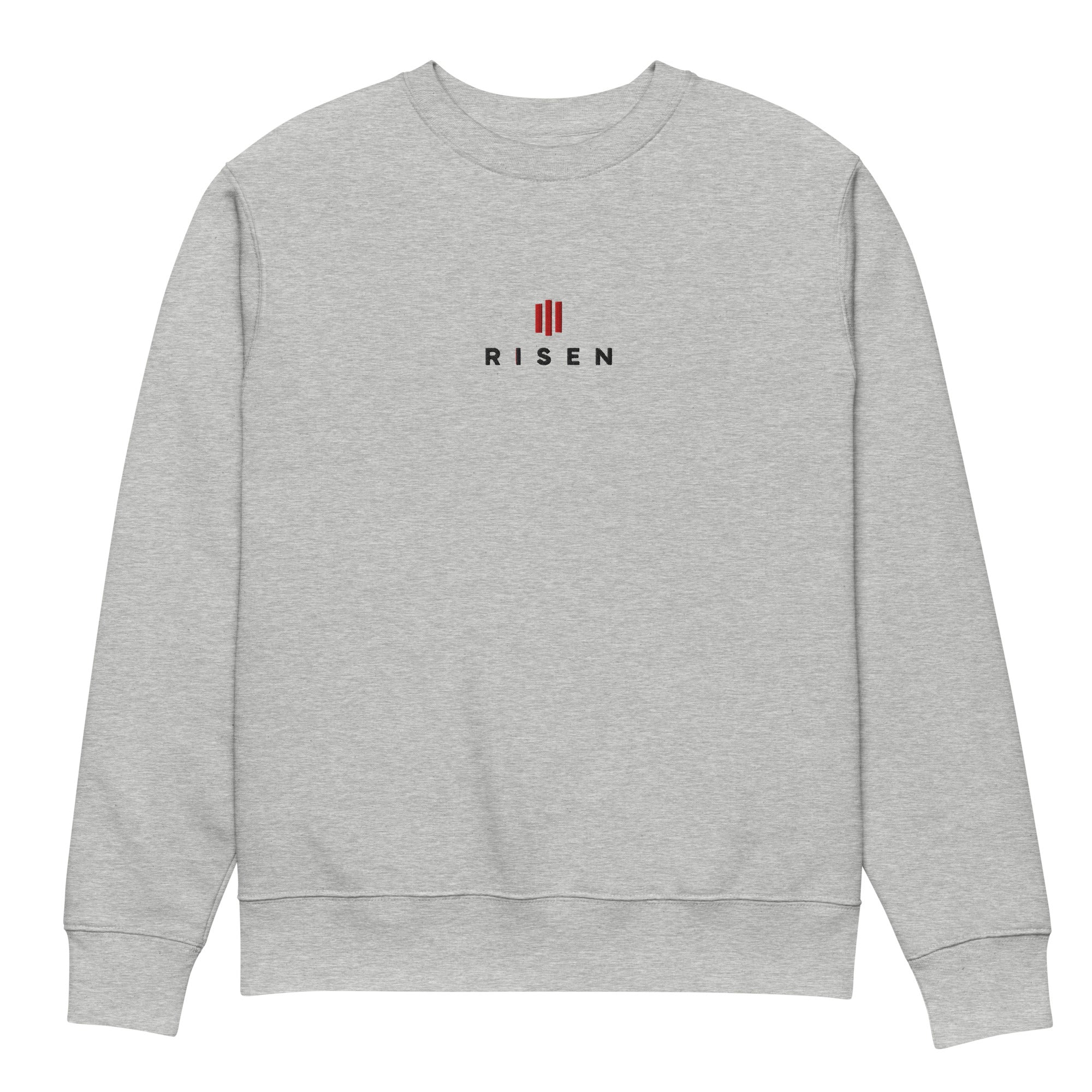 Image of Risen scripture sweatshirt heather grey front view — Entrusted to Him