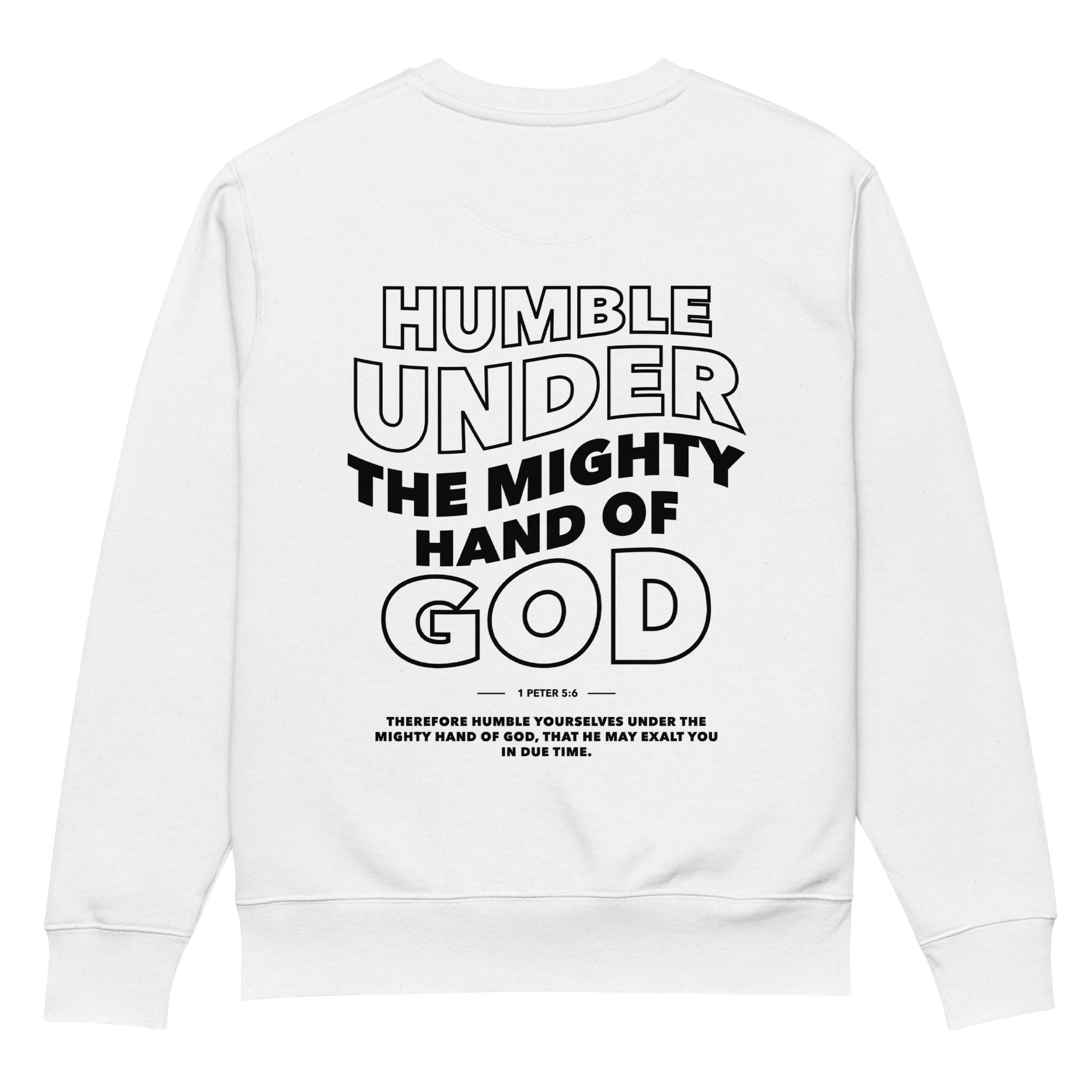 Image of Humble Yourself scripture sweatshirt white back view — Entrusted to Him
