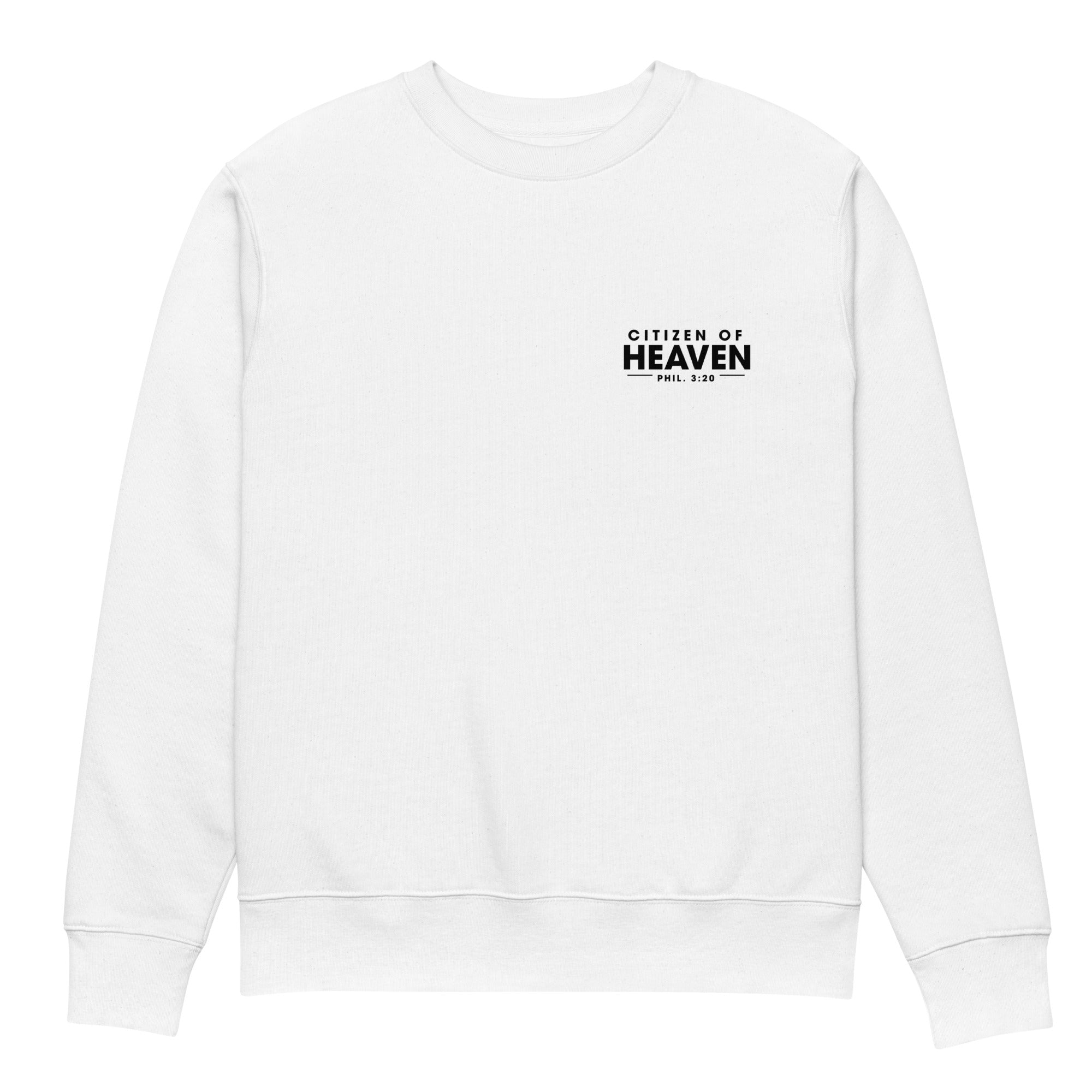 Image of Citizen of Heaven Christian sweatshirt white front view — Entrusted to Him