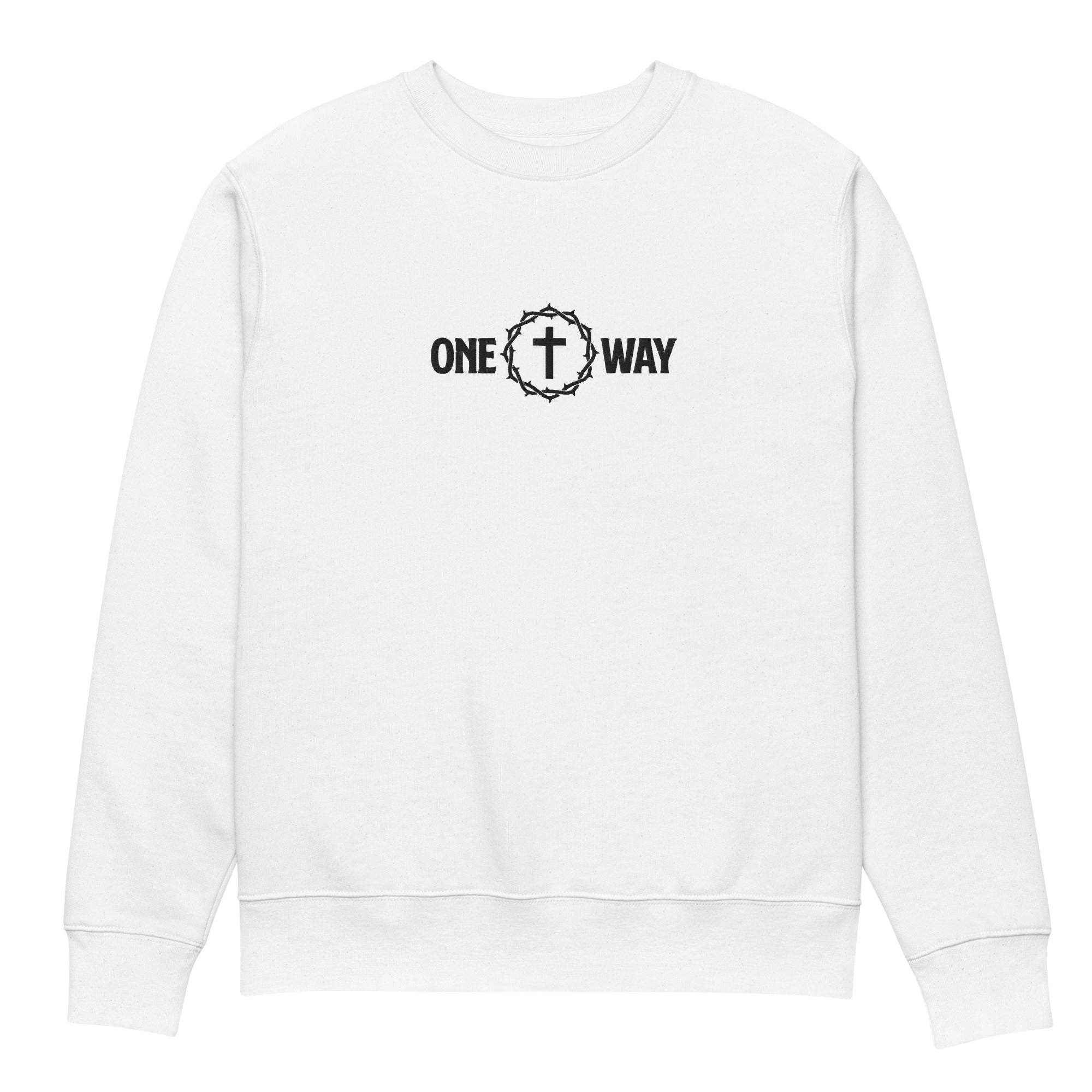 Image of One Way Christian sweatshirt white front view — Entrusted to Him