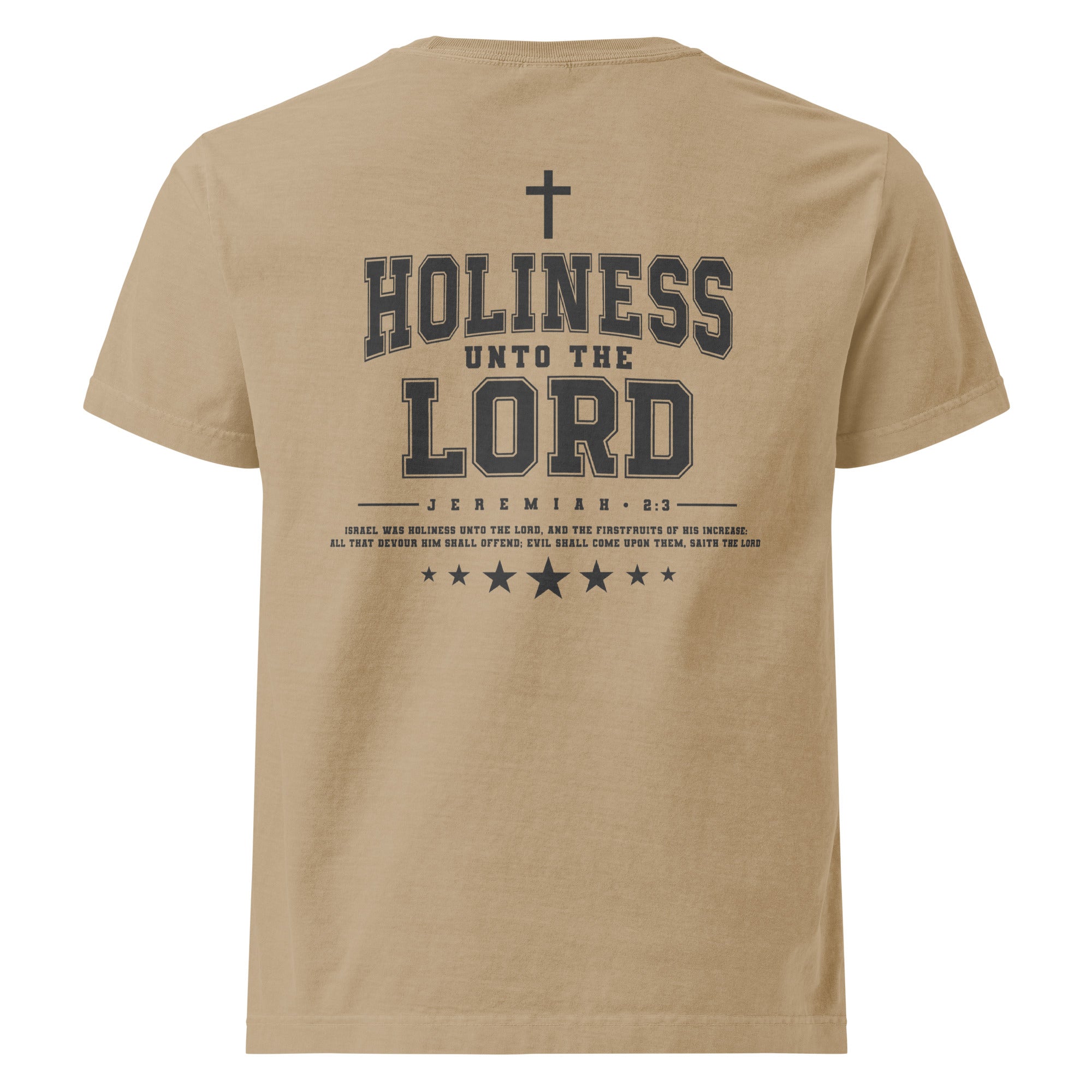 Image of Holiness Unto The Lord oversized Jesus shirt khaki back view — Entrusted to Him