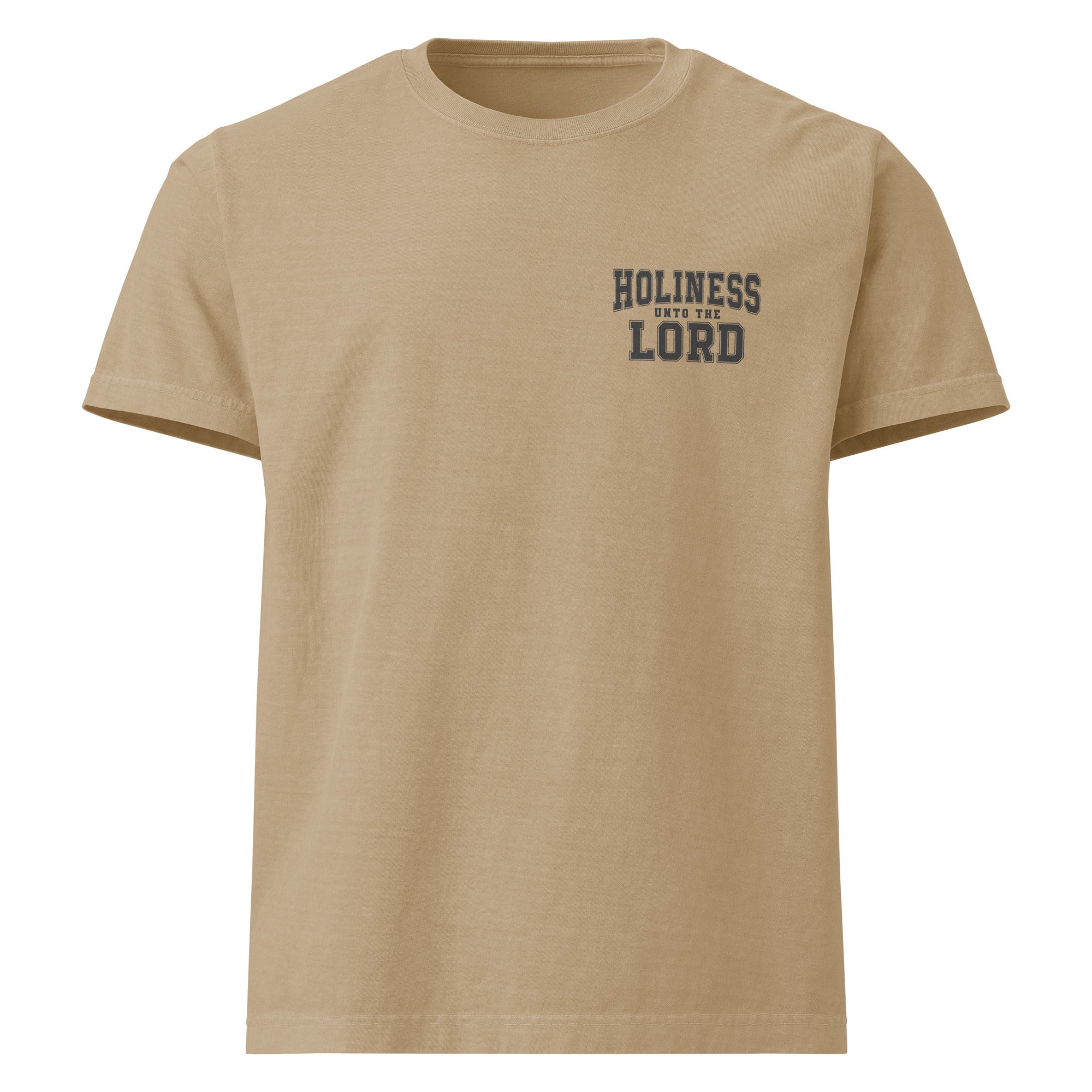 Image of Holiness Unto The Lord Christian t-shirt khaki front view — Entrusted to Him