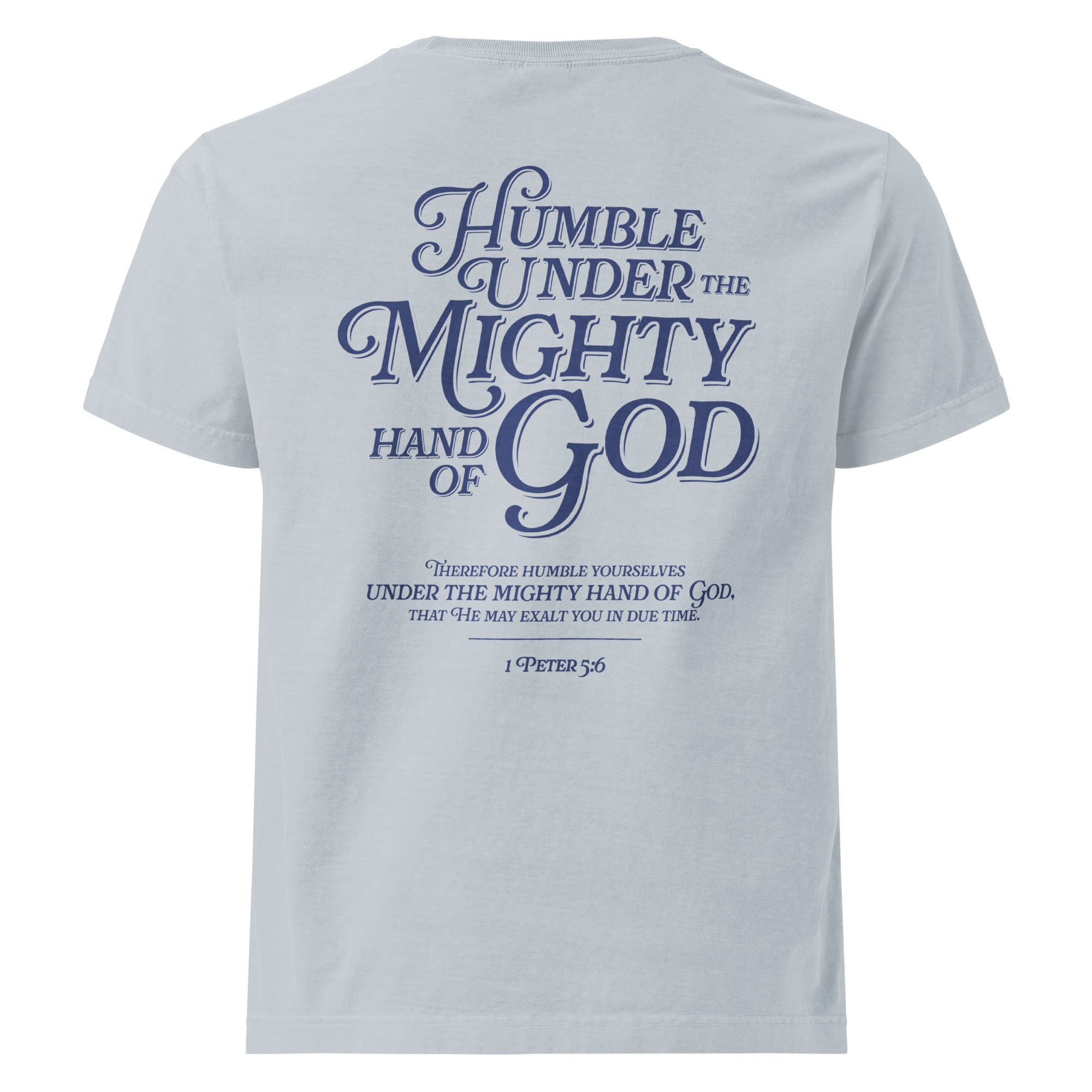 Image of Humble Under Christian clothing light washed denim back view — Entrusted to Him