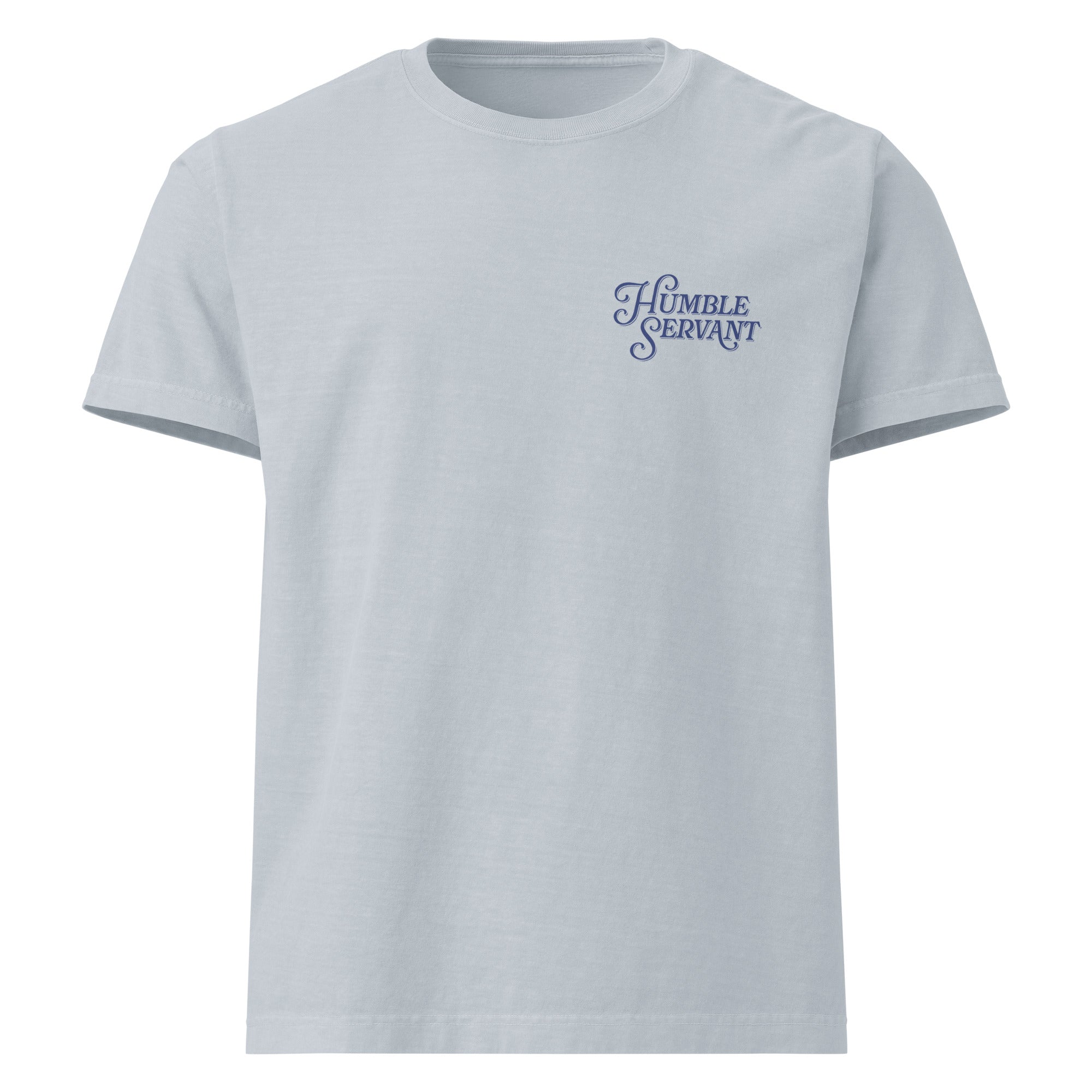 Image of Humble Under oversized Christian t-shirt light washed denim front view — Entrusted to Him