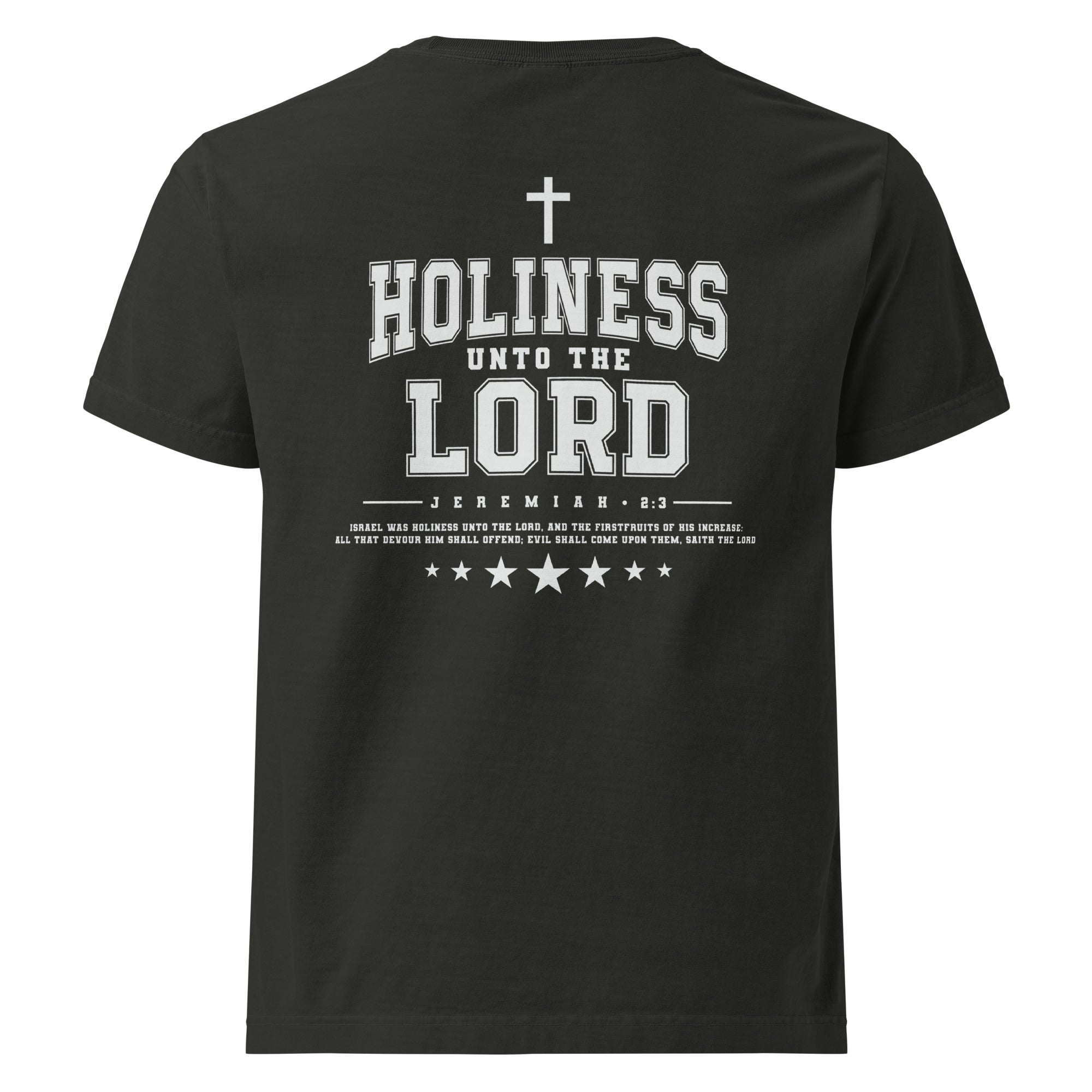 Image of Holiness Unto The Lord oversized Jesus shirt washed black back view — Entrusted to Him
