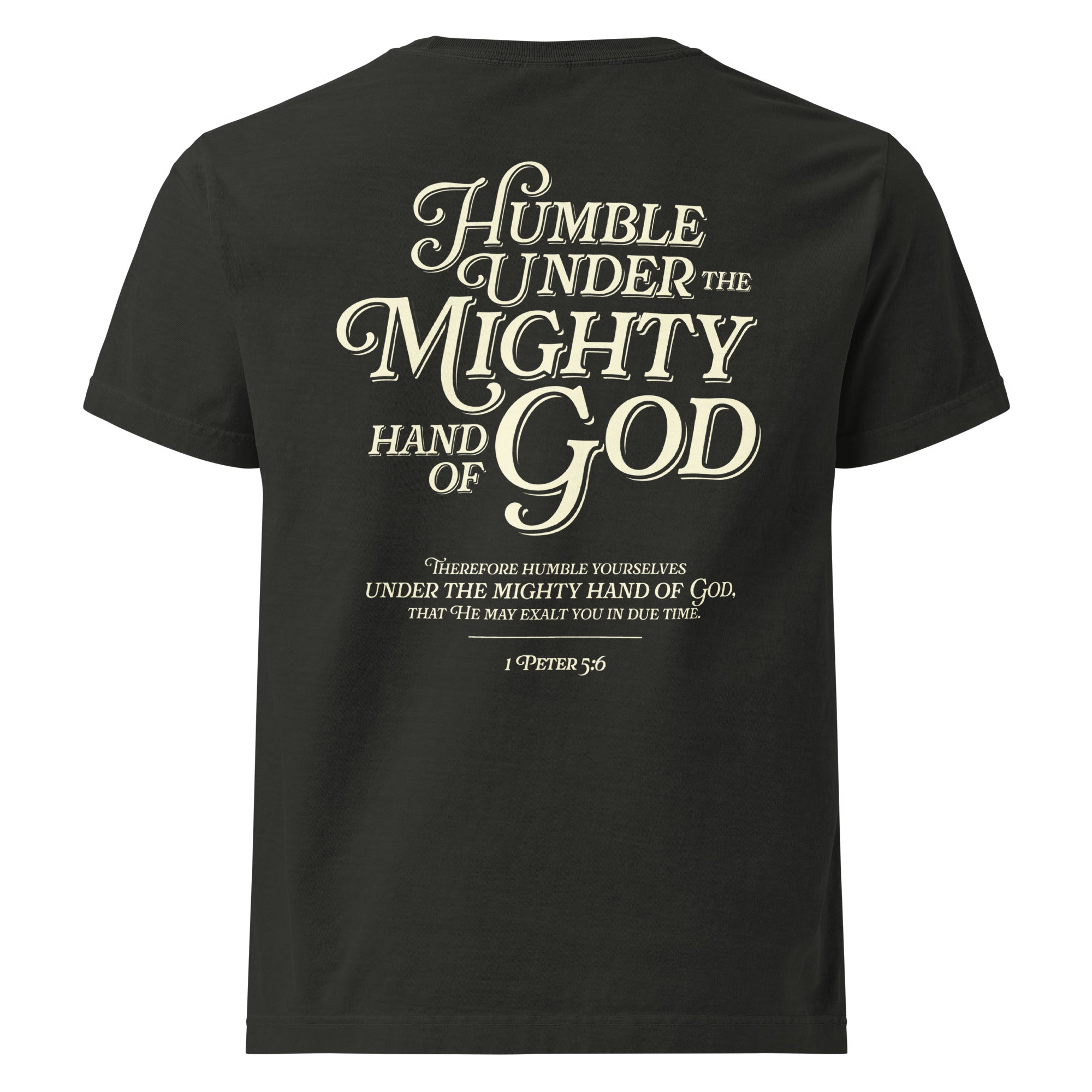 Image of Humble Under oversized Jesus shirt washed black back view — Entrusted to Him