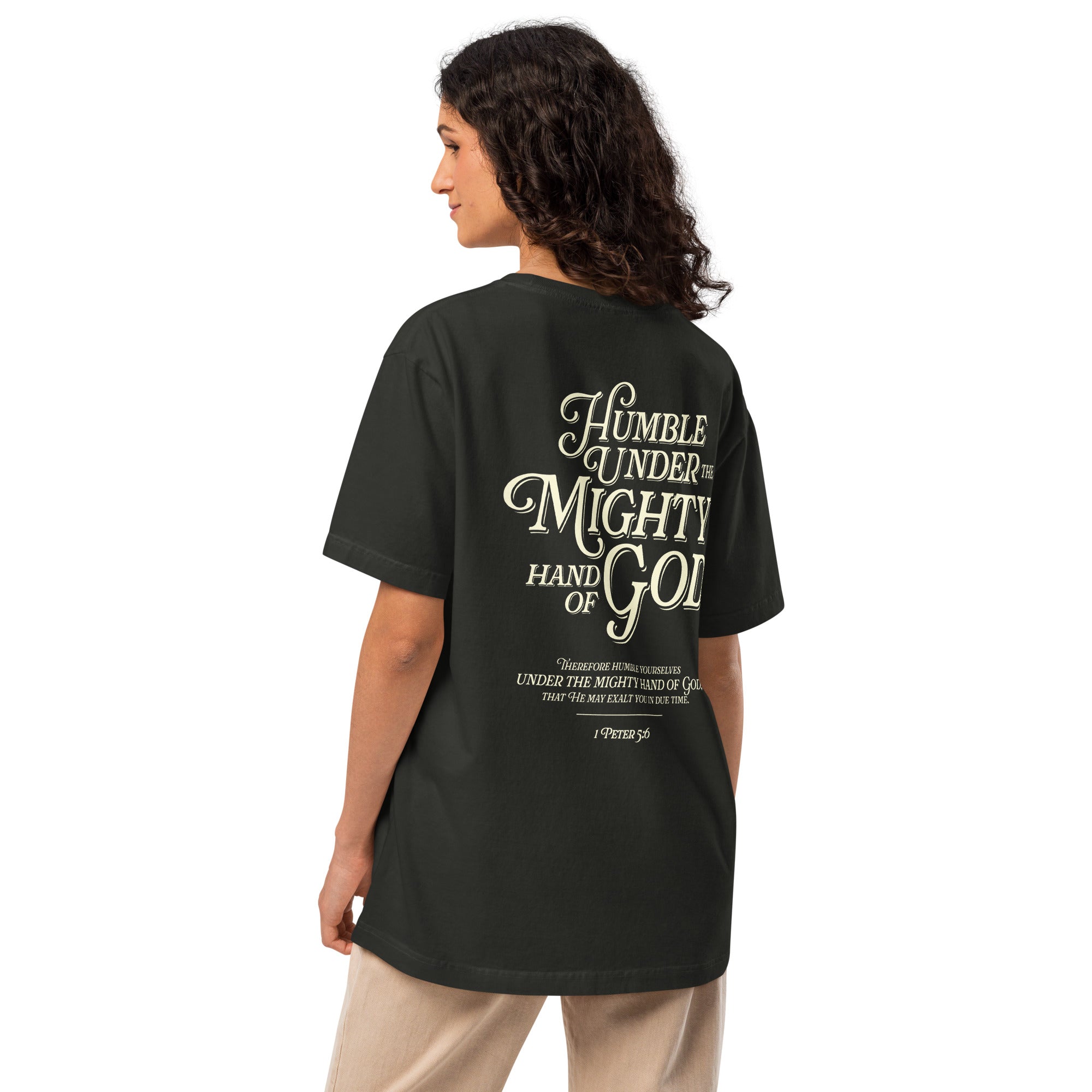 Image of Humble Under oversized Christian t-shirt washed black back alternate view — Entrusted to Him