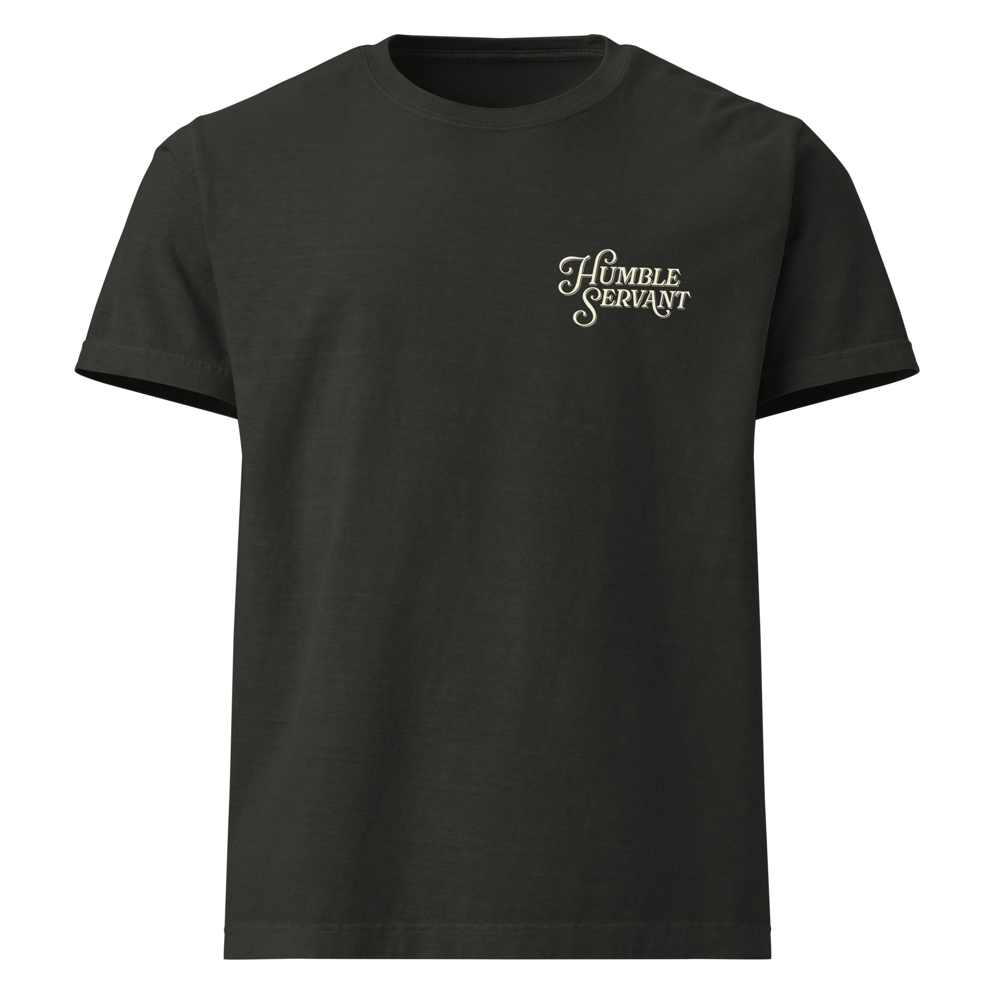 Image of Humble Under Christian graphic tee washed black front view — Entrusted to Him