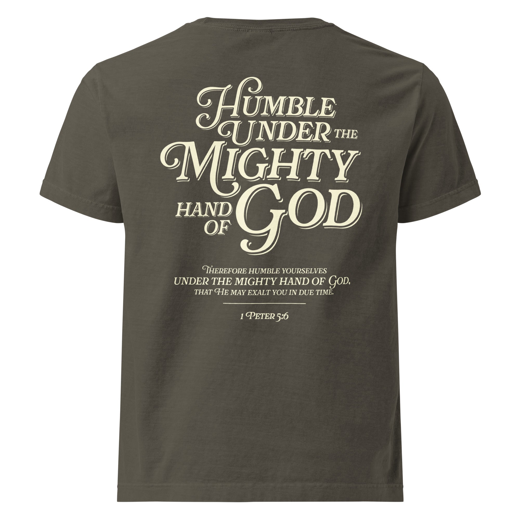 Image of Humble Under oversized Jesus shirt washed charcoal back view — Entrusted to Him