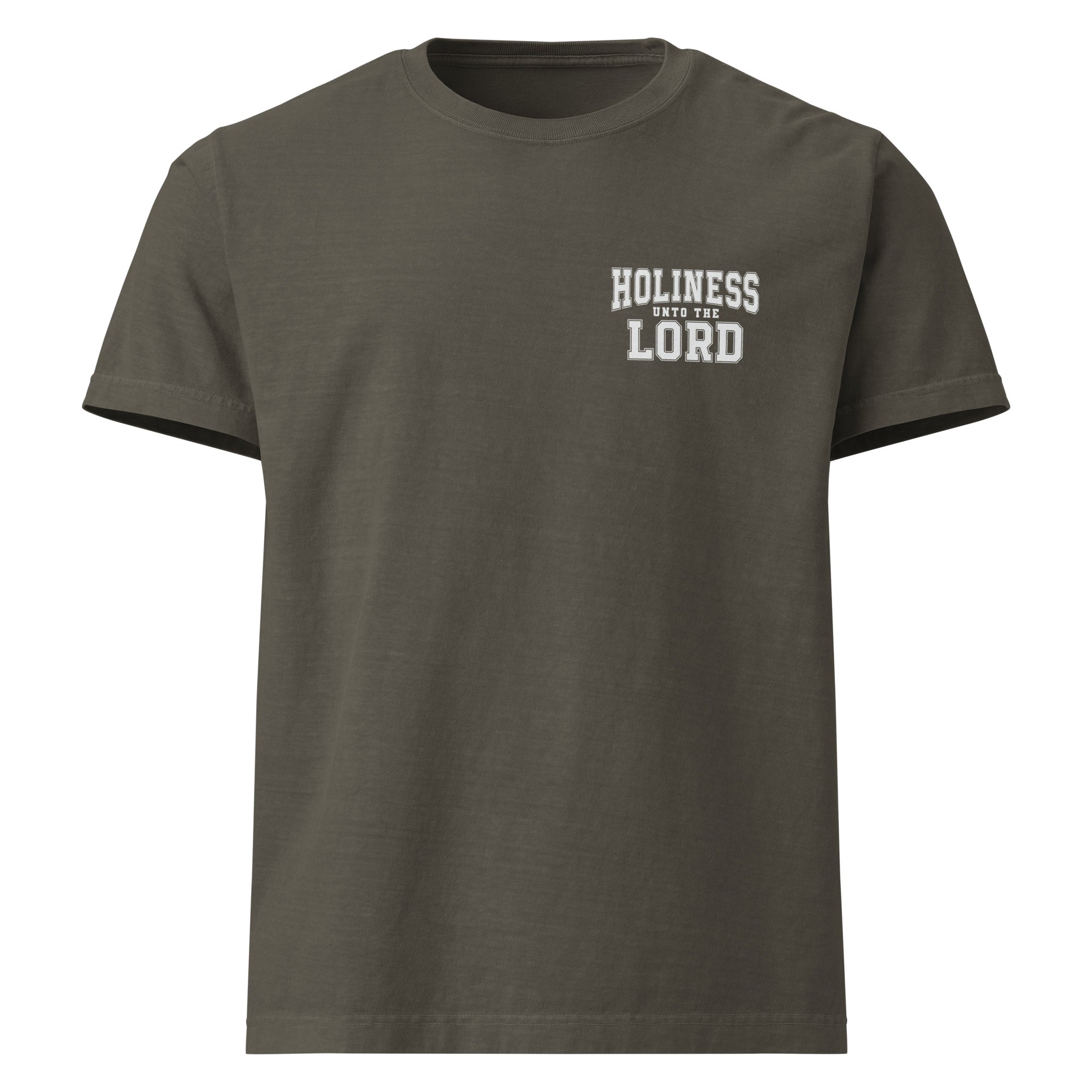 Image of Holiness Unto The Lord Christian apparel washed charcoal front view — Entrusted to Him