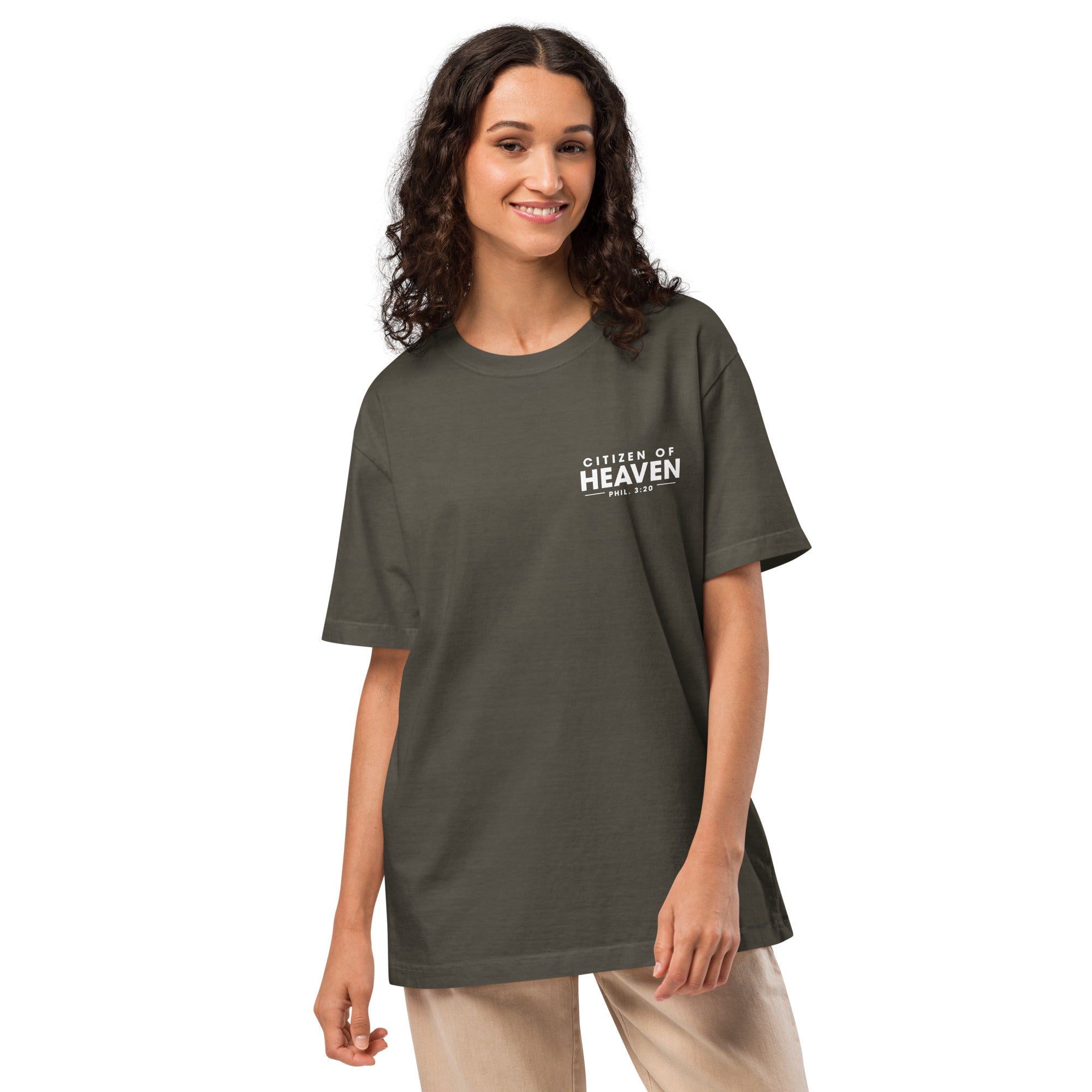 Image of Citizen of Heaven Jesus t-shirt washed charcoal front detail view — Entrusted to Him