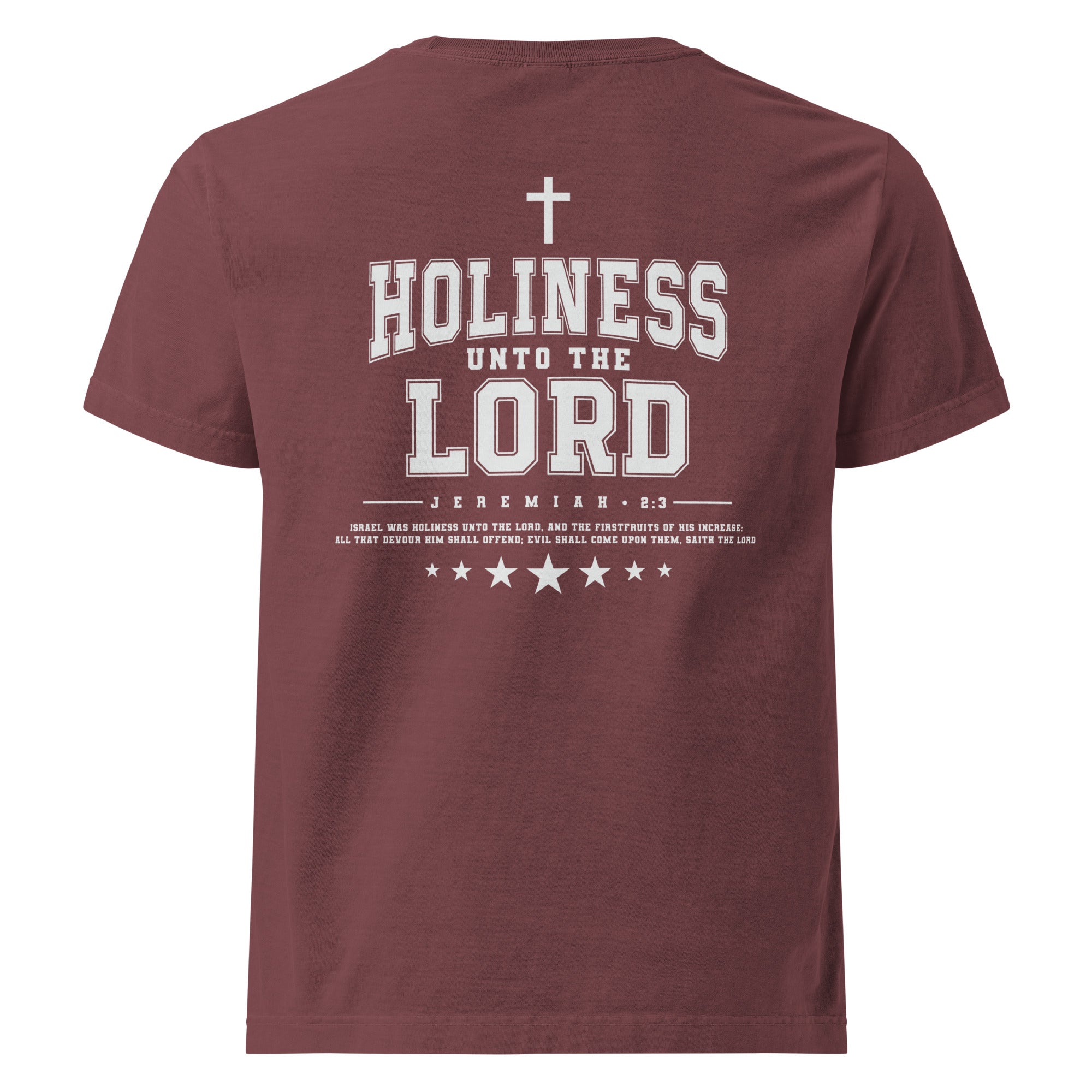 Image of Holiness Unto The Lord oversized Jesus shirt washed maroon back view — Entrusted to Him