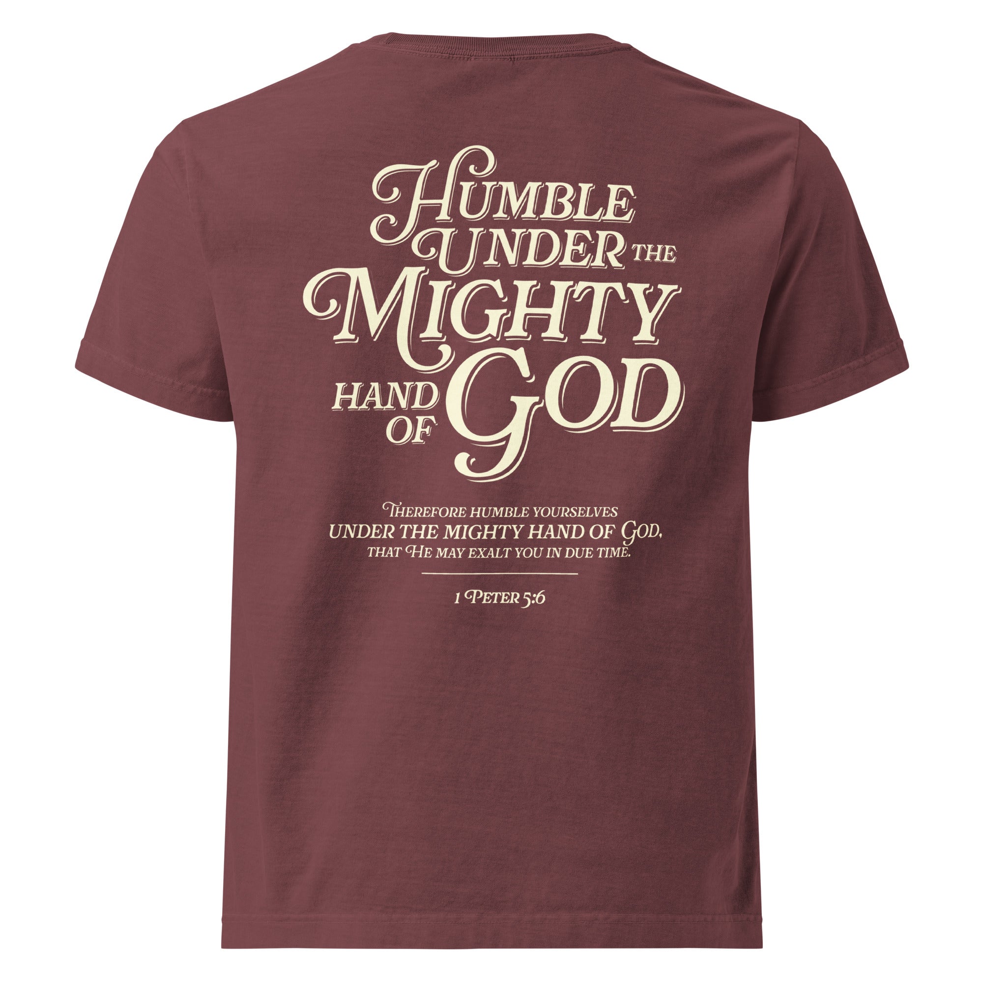 Image of Humble Under Christian clothing washed maroon back view — Entrusted to Him