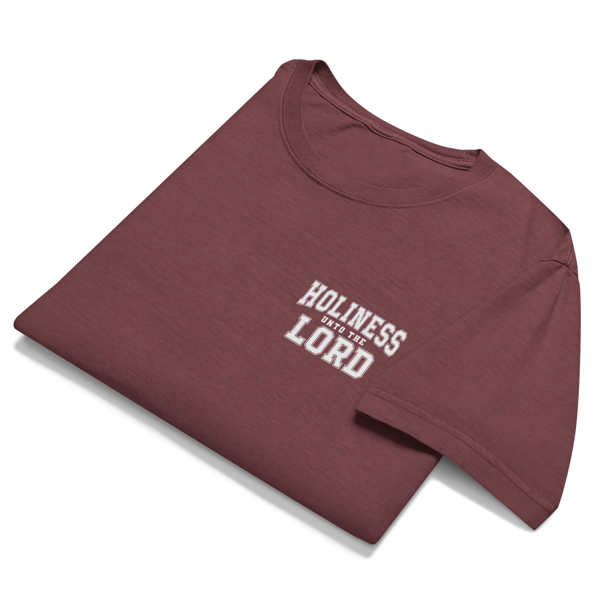Image of Holiness Unto The Lord Bible verse shirt washed maroon front alternate view — Entrusted to Him