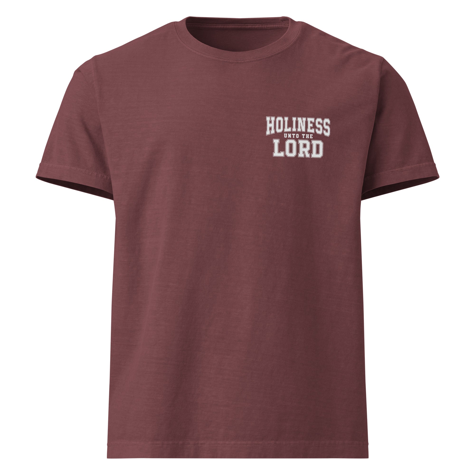 Image of Holiness Unto The Lord Christian graphic tee washed maroon front view — Entrusted to Him