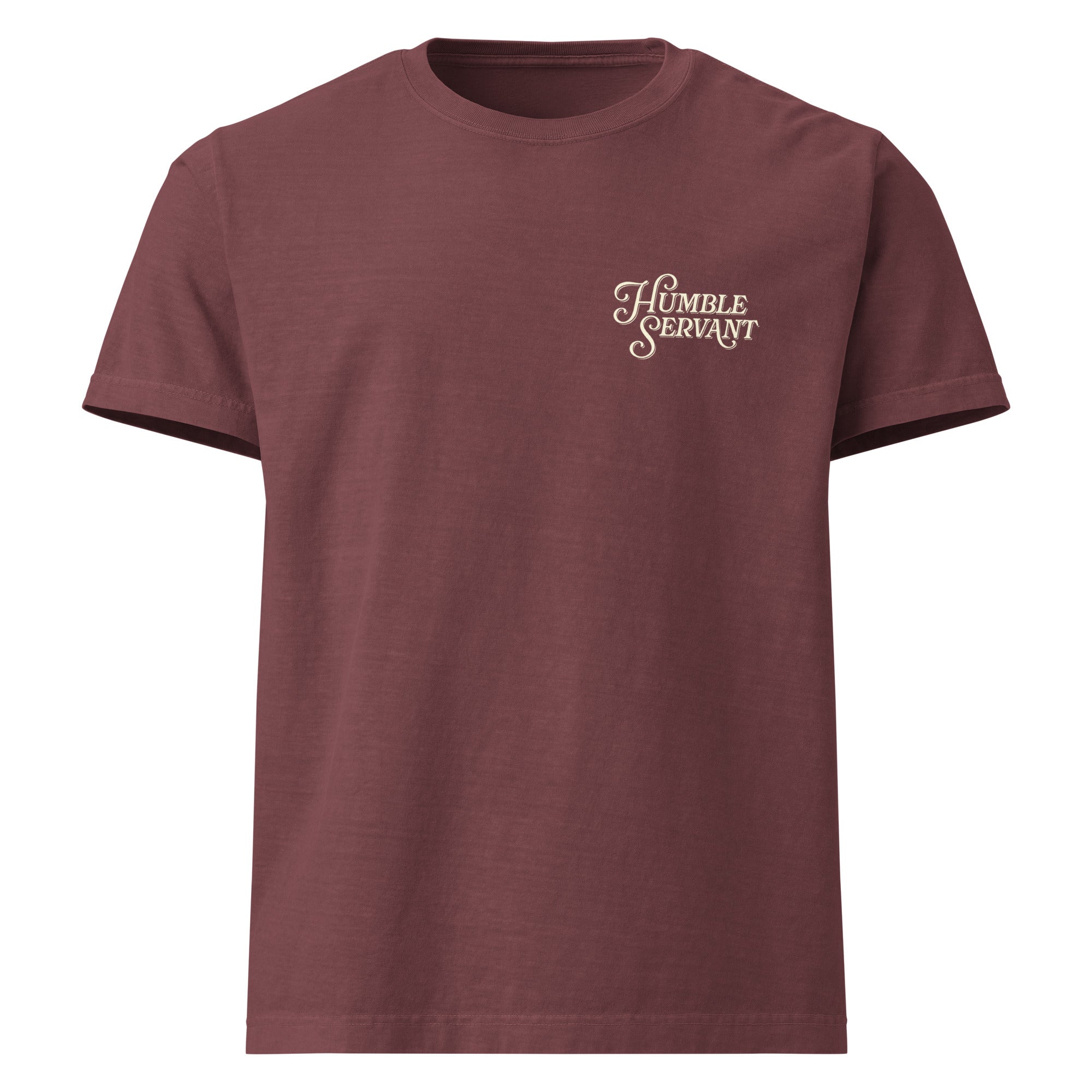 Image of Humble Under Bible verse shirt washed maroon front view — Entrusted to Him
