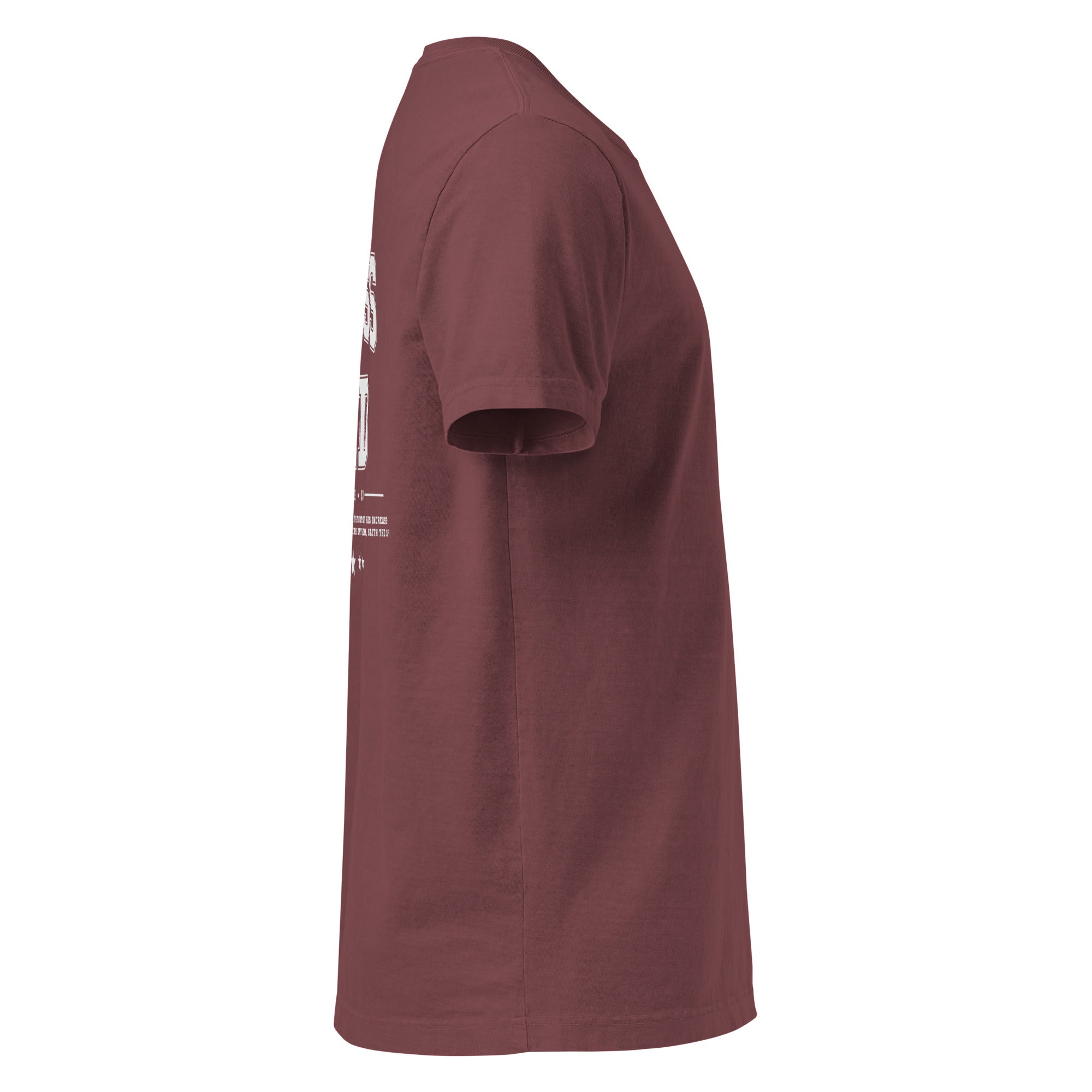 Image of Holiness Unto The Lord Christian apparel washed maroon right side view — Entrusted to Him