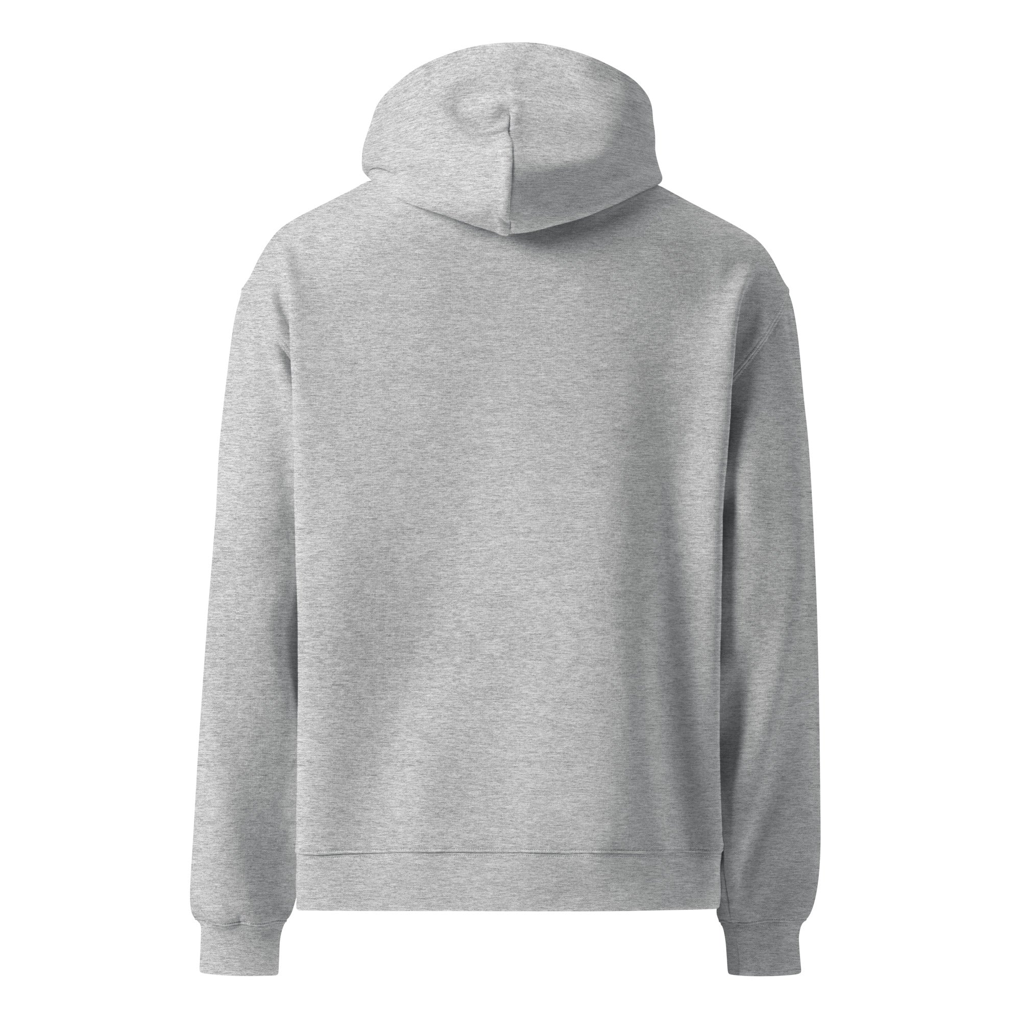 Image of Risen oversized Christian hoodie athletic heather back view — Entrusted to Him