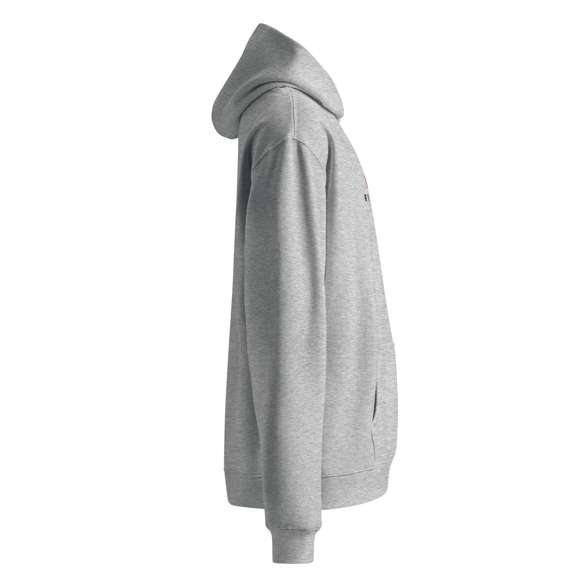 Image of Risen oversized faith-based hoodie athletic heather side view — Entrusted to Him