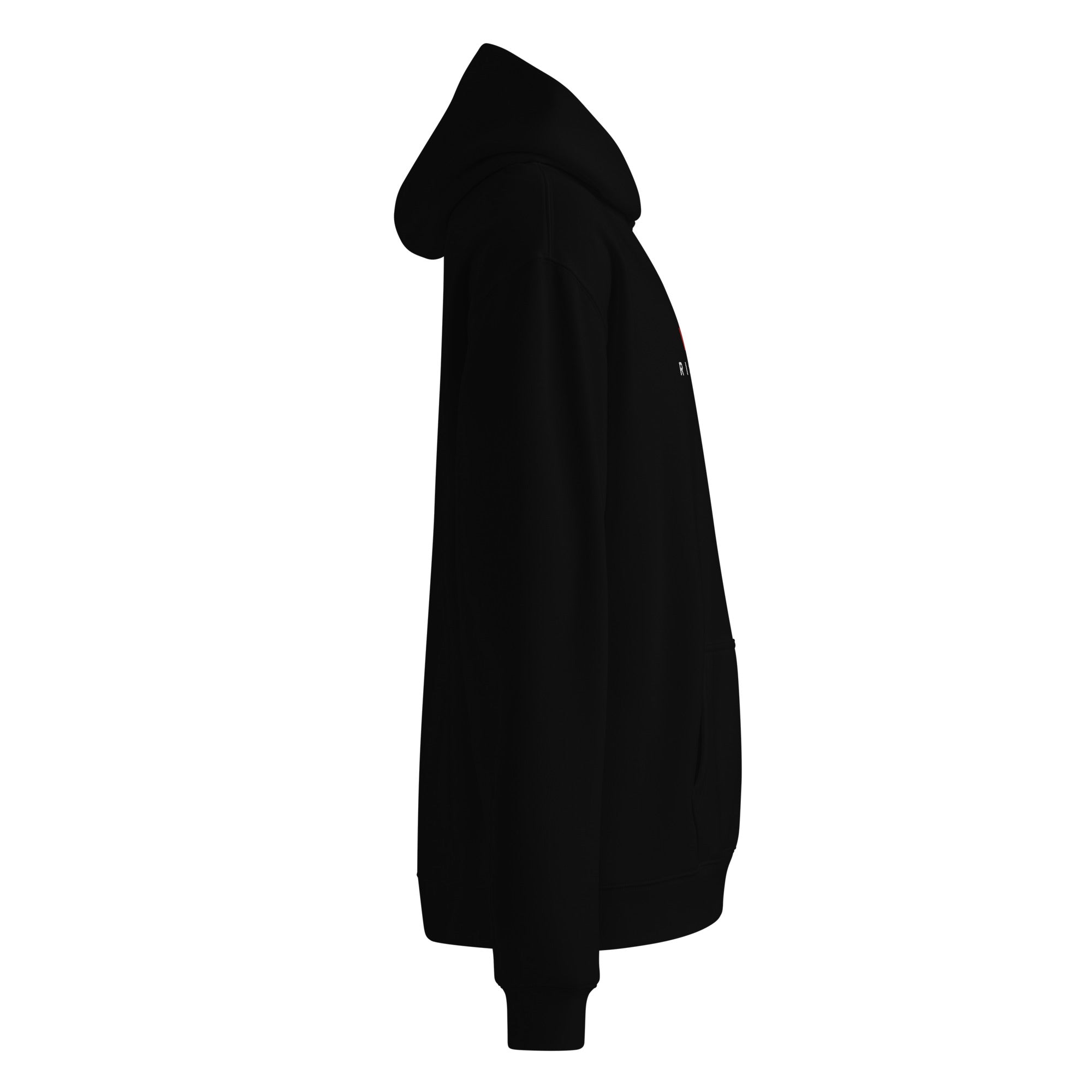 Image of Risen oversized Christian streetwear hoodie black side — Entrusted to Him