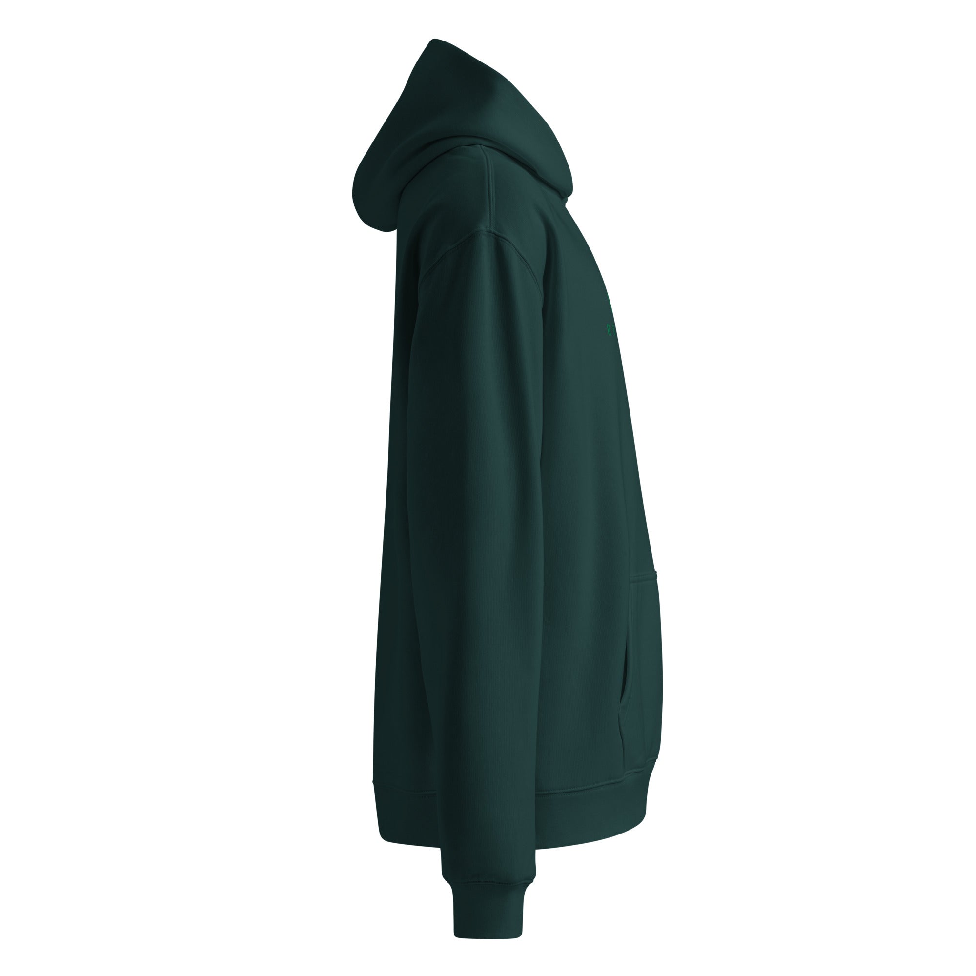 Image of Risen oversized Jesus hoodie pine green side view — Entrusted to Him