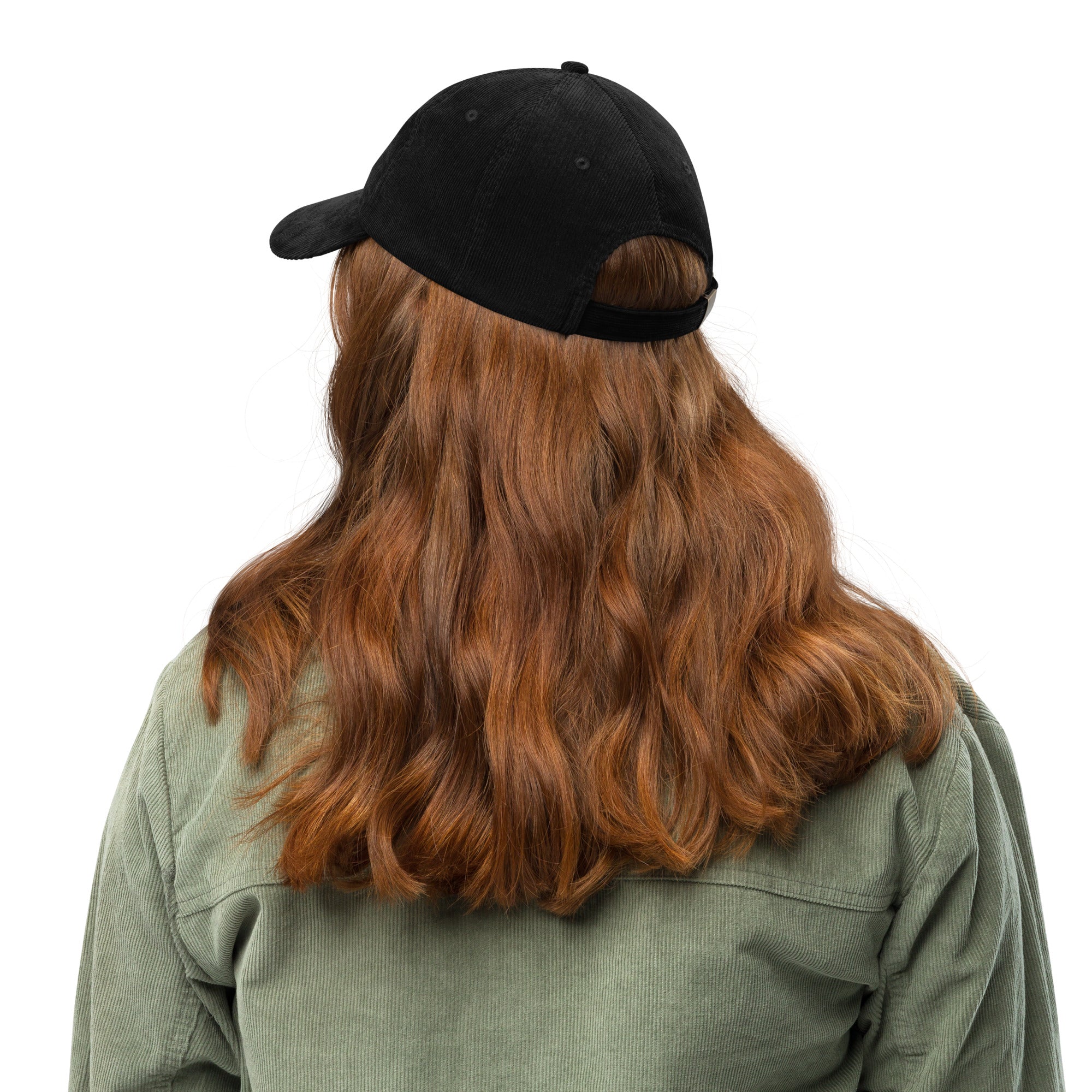 Image of Loved by God Vintage Corduroy Cap Christian streetwear black back view — Entrusted to Him