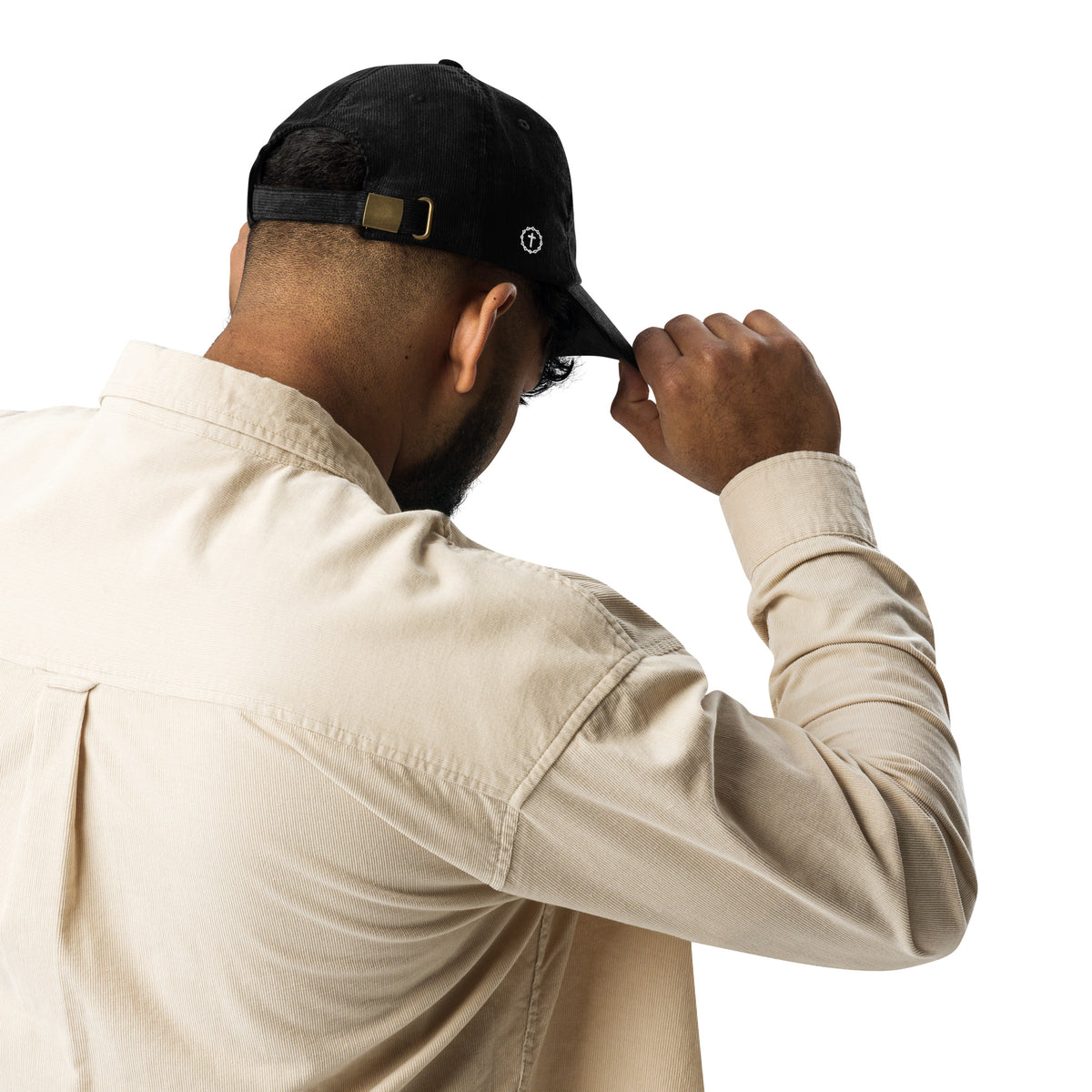 Born To Serve Vintage Corduroy Cap Christian streetwear black back view — Entrusted to Him