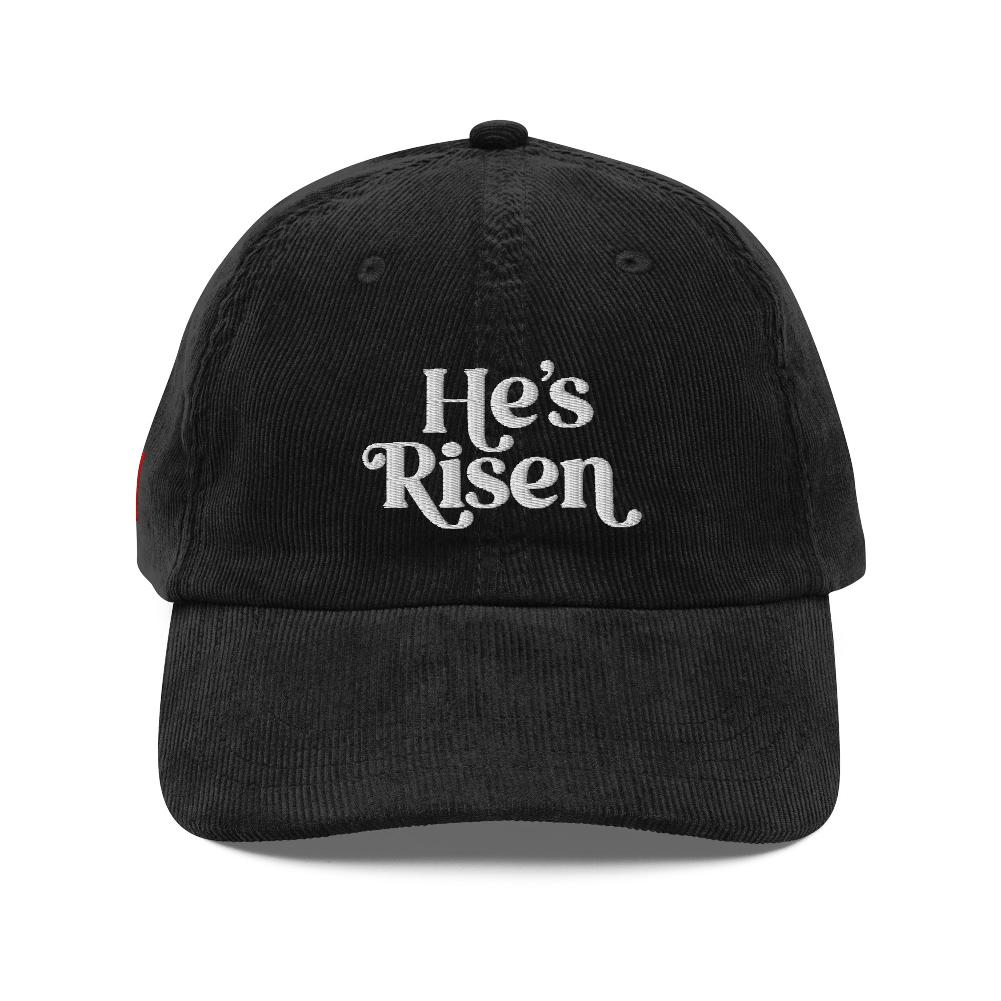 Image of He's Risen Limited Edition Christian hat black front view — Entrusted to Him