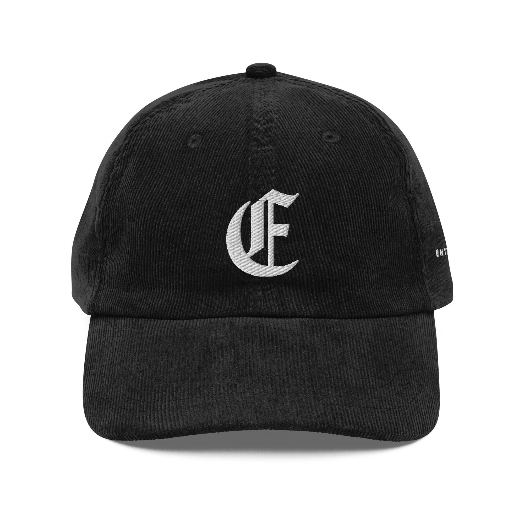 Image of Entrusted Corduroy Christian cap black front view — Entrusted to Him