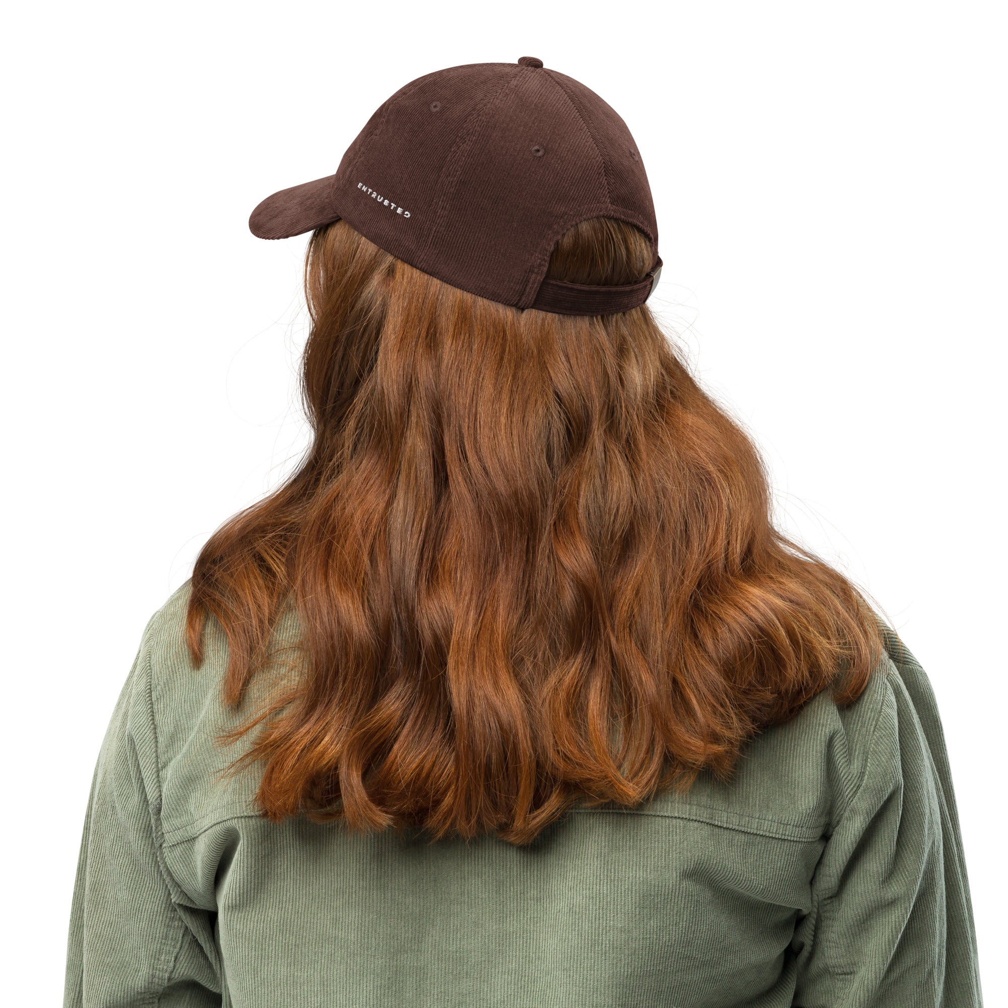 Image of Entrusted Corduroy Christian cap brown back alternate view — Entrusted to Him