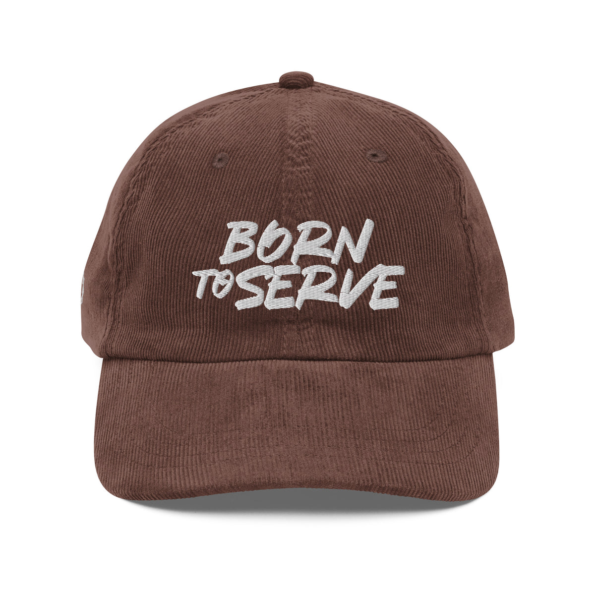 Born To Serve Vintage Corduroy Cap Christian streetwear brown front view — Entrusted to Him