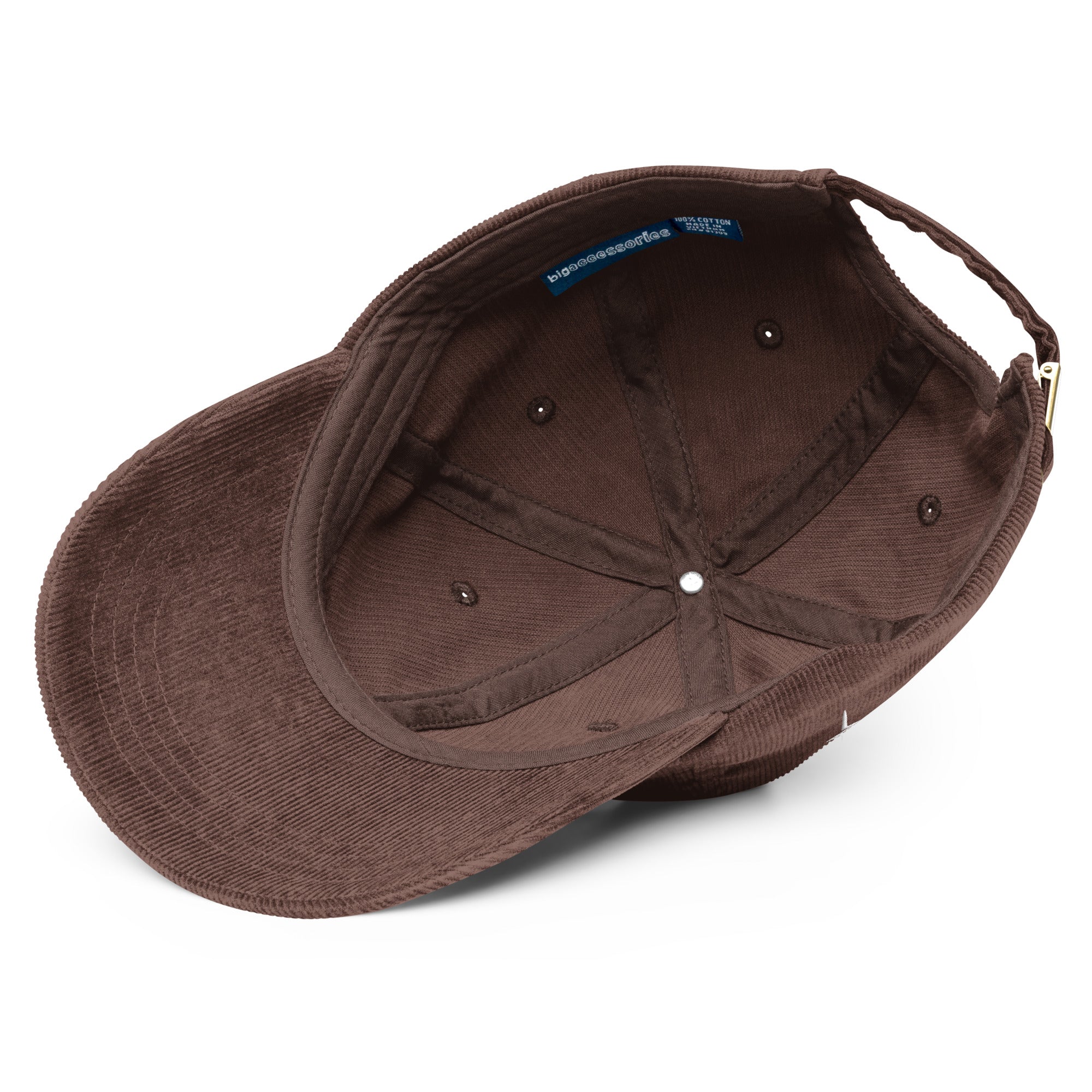 Image of Entrusted Corduroy Christian cap brown close-up detail — Entrusted to Him