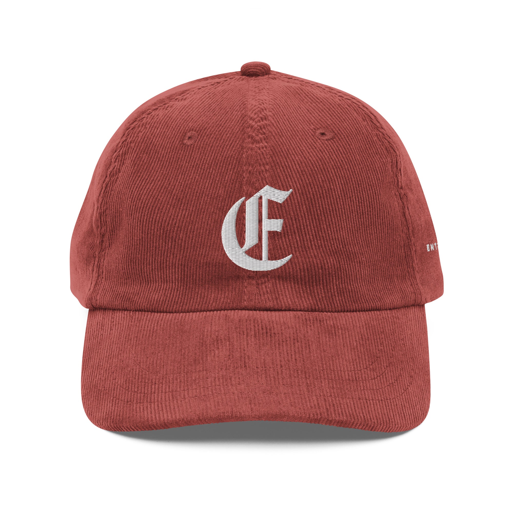 Image of Entrusted Corduroy Christian hat burgundy front view — Entrusted to Him