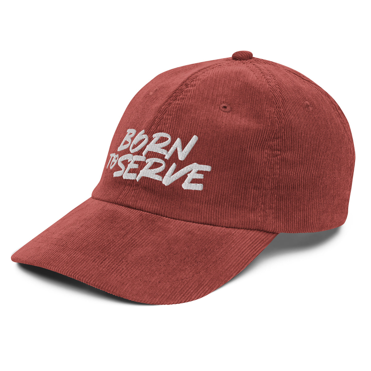 Born To Serve Vintage Corduroy Cap Christian streetwear burgundy left front view — Entrusted to Him