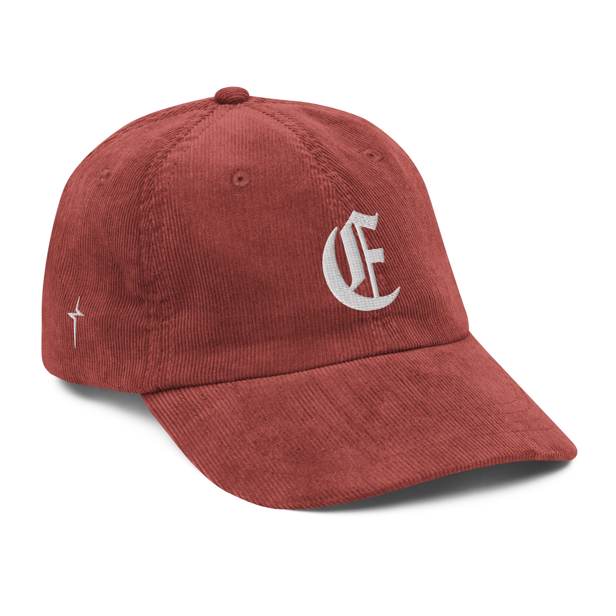Image of Entrusted Corduroy Christian hat burgundy right front view — Entrusted to Him