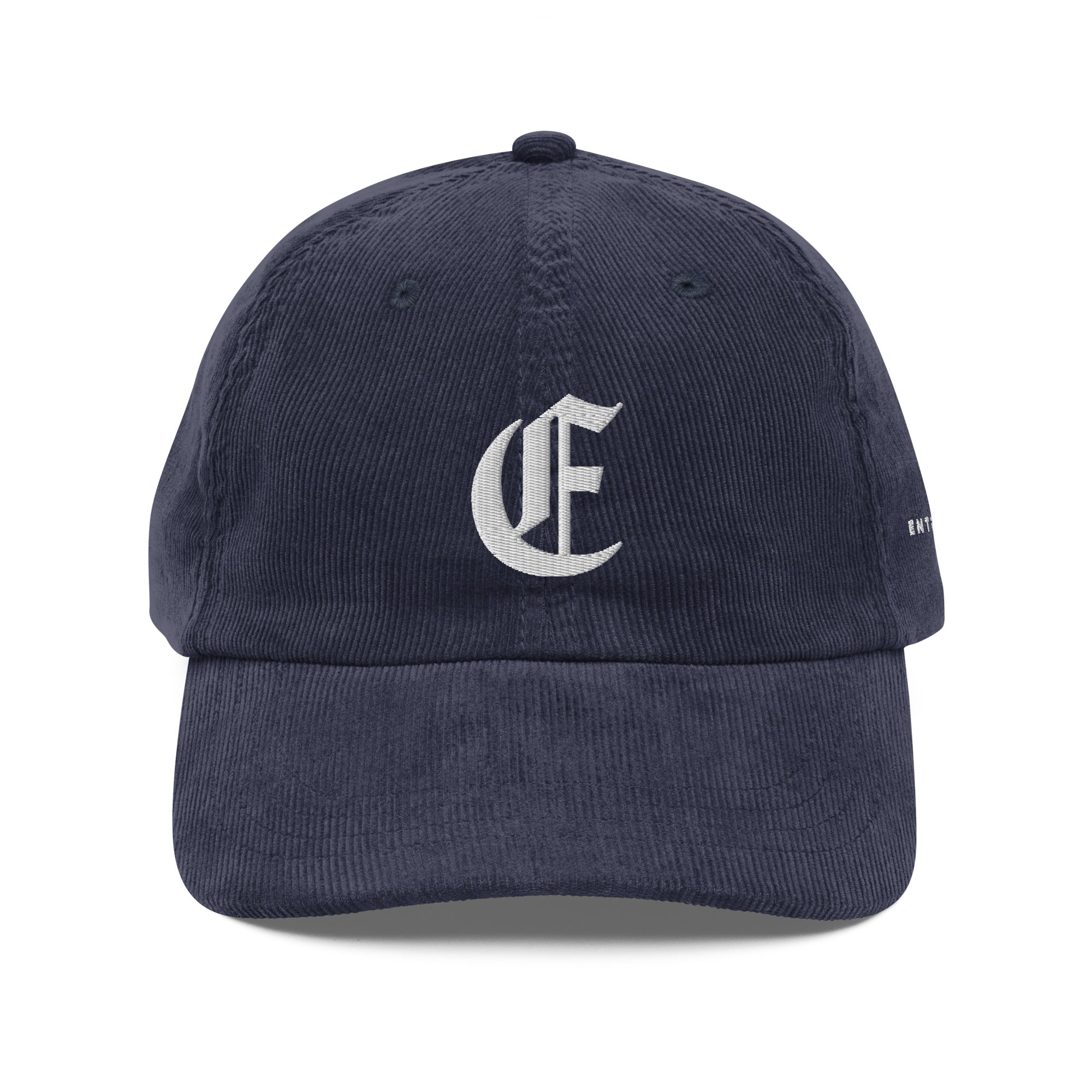 Image of Entrusted Corduroy Christian hat navy front view — Entrusted to Him