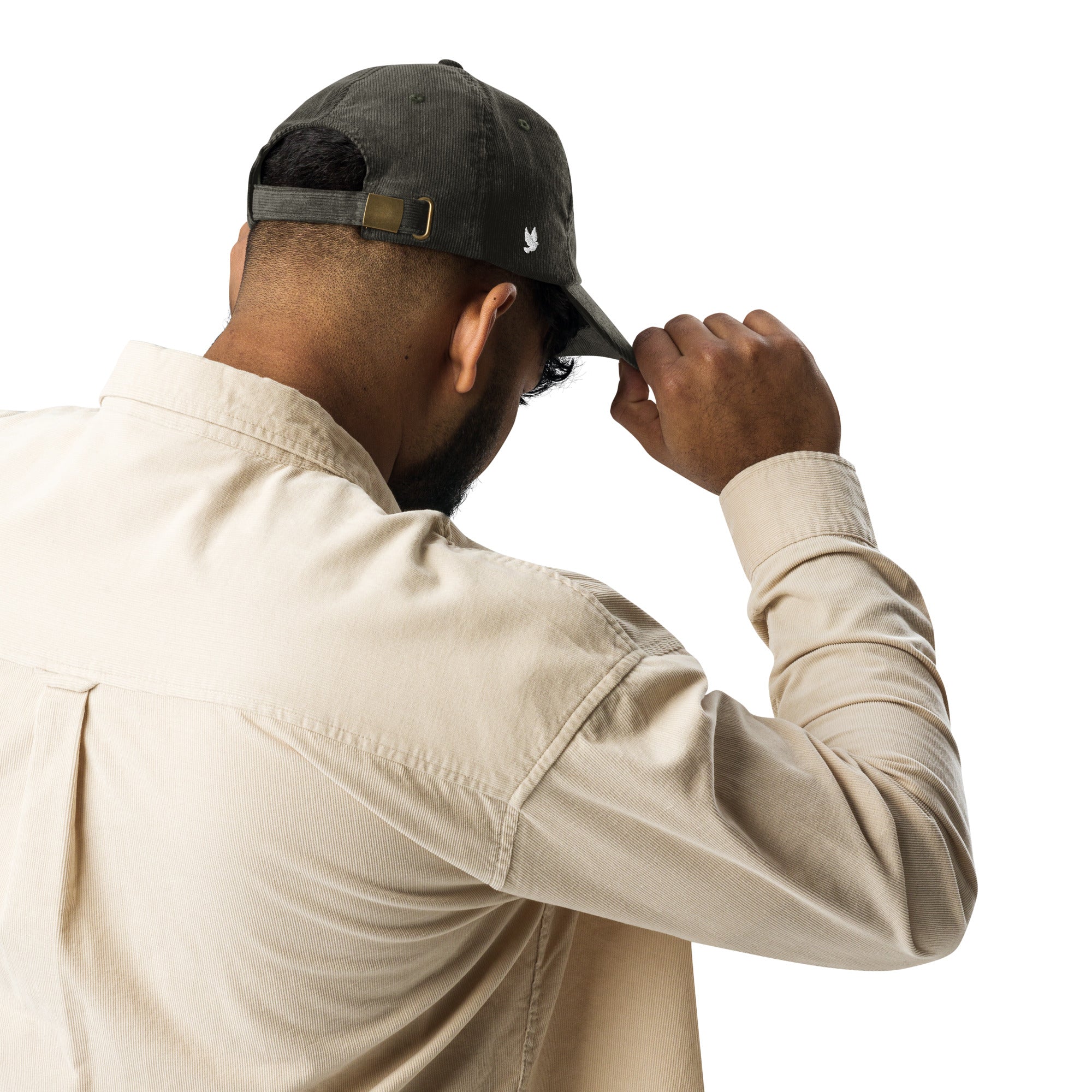 Image of Loved by God Vintage Corduroy Cap Christian streetwear olive back view — Entrusted to Him