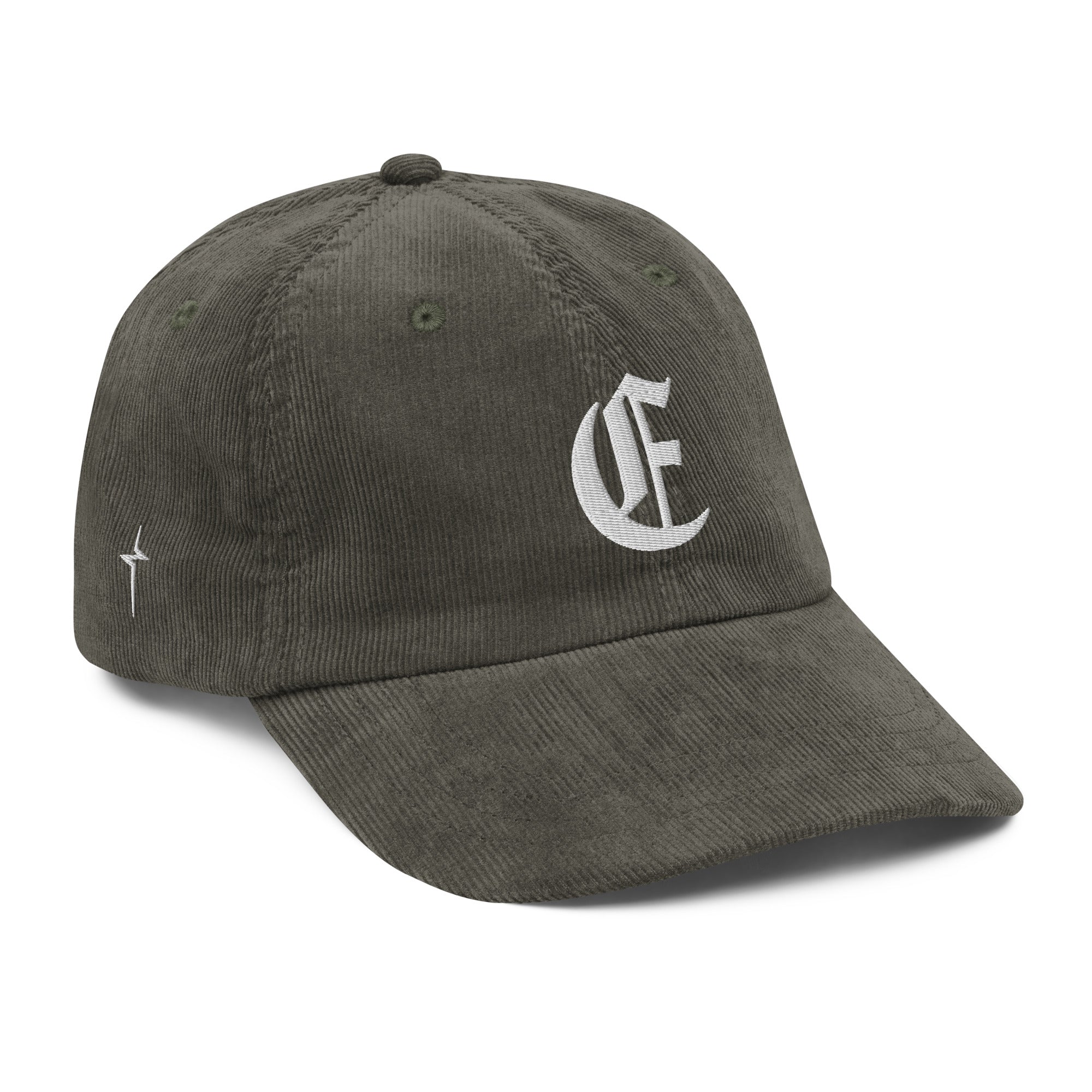 Image of Entrusted Corduroy Christian cap olive right front view — Entrusted to Him