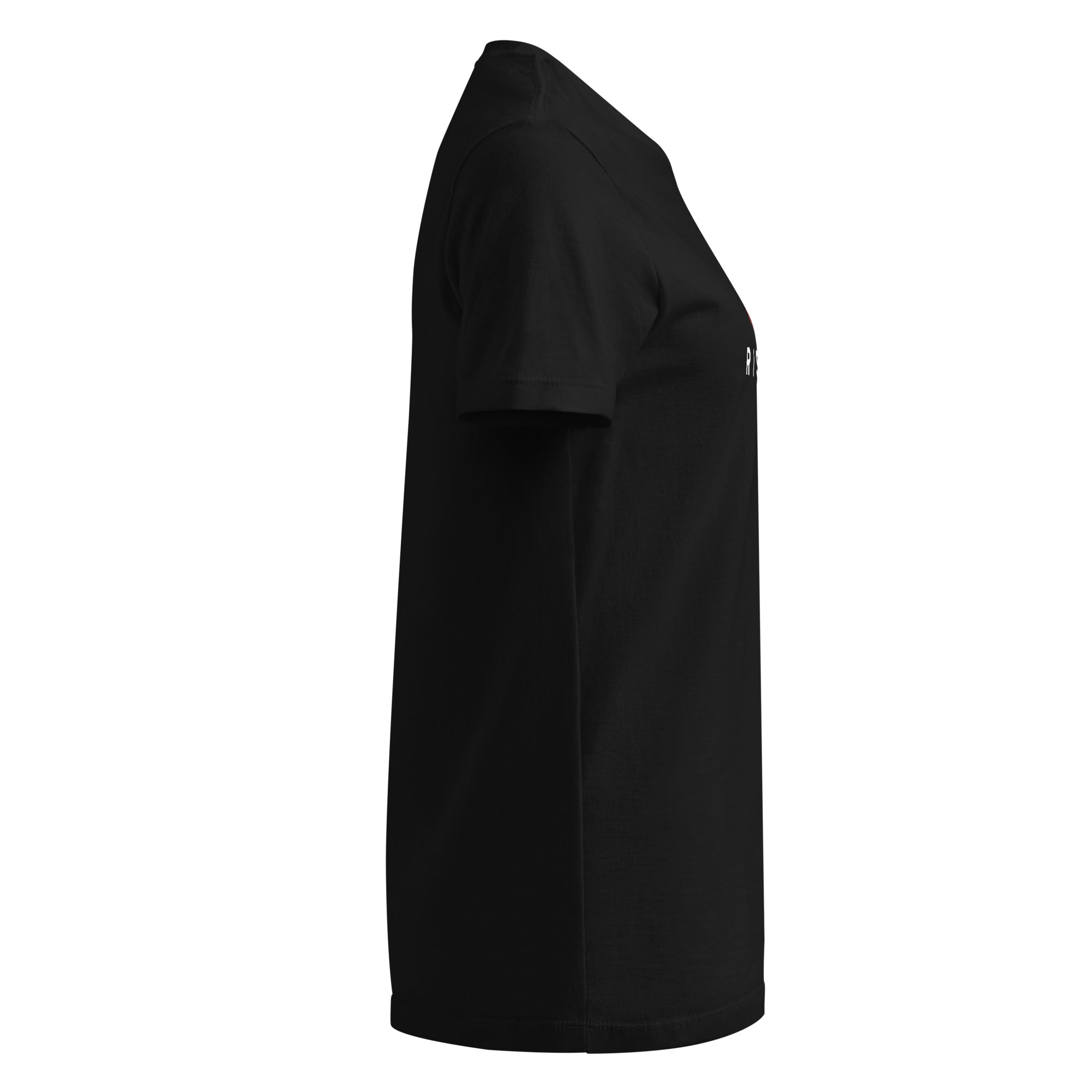 Image of Risen Christian graphic tee women black right side view — Entrusted to Him