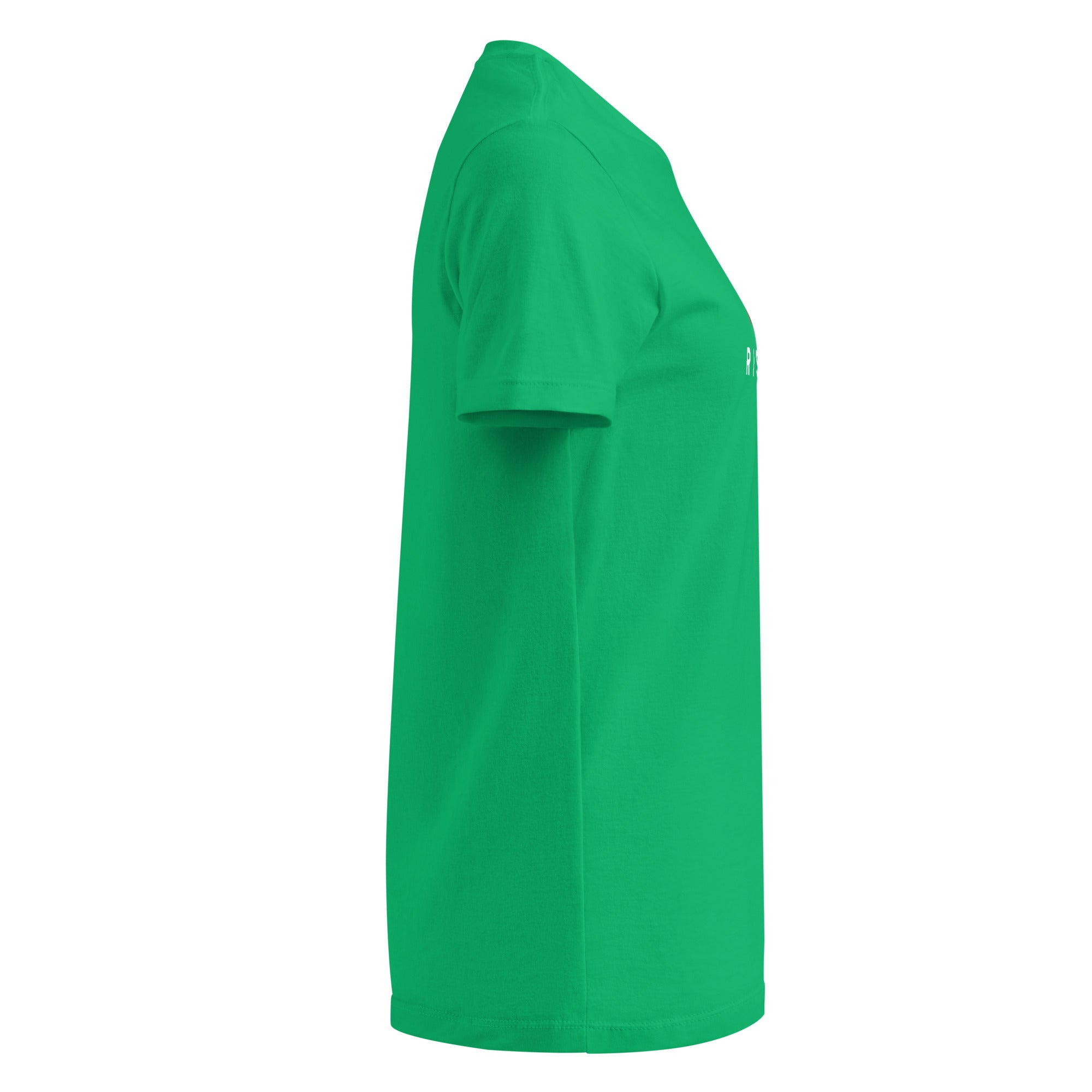 Image of Risen Jesus shirt women Irish green right side view — Entrusted to Him