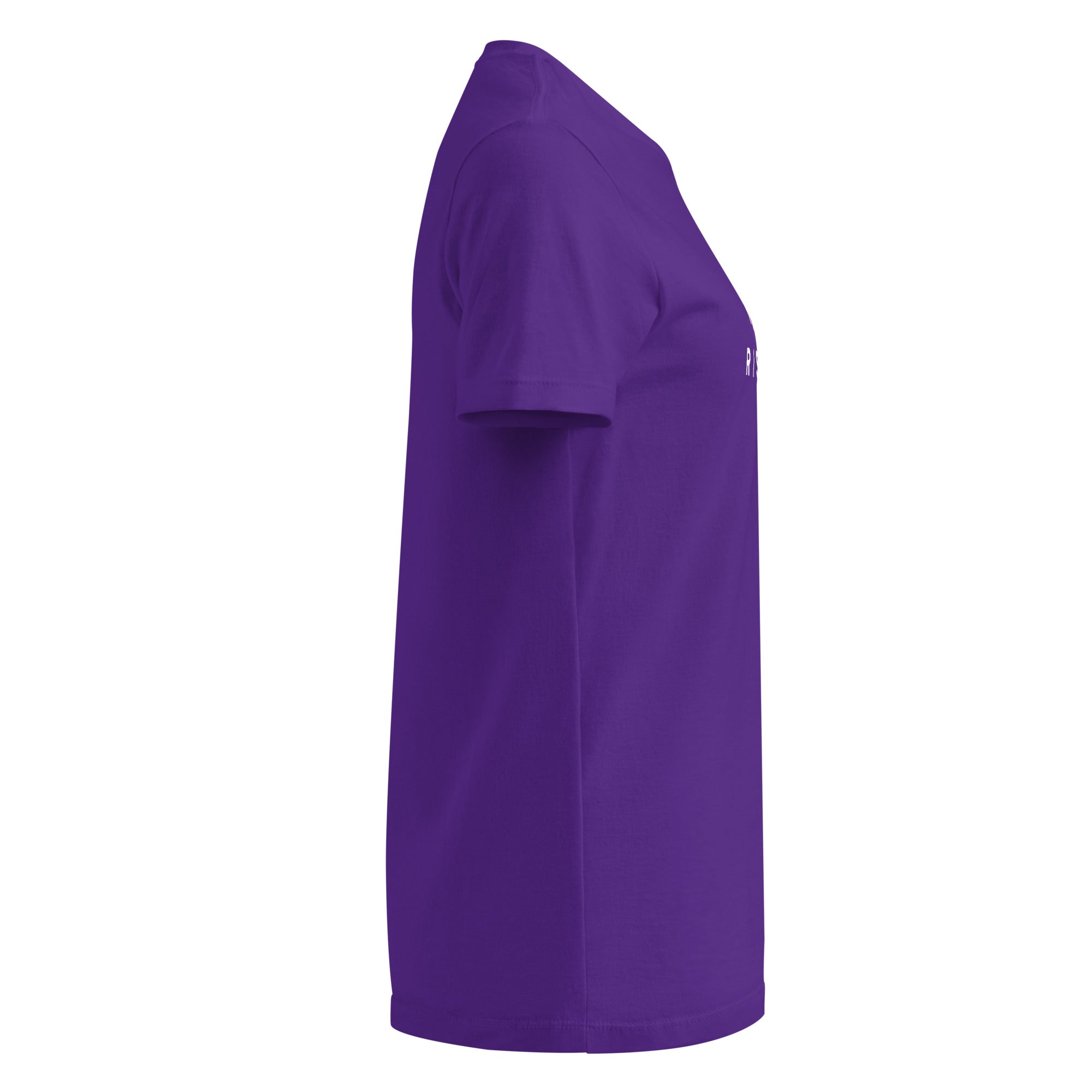 Image of Risen Jesus shirt women purple right side view — Entrusted to Him
