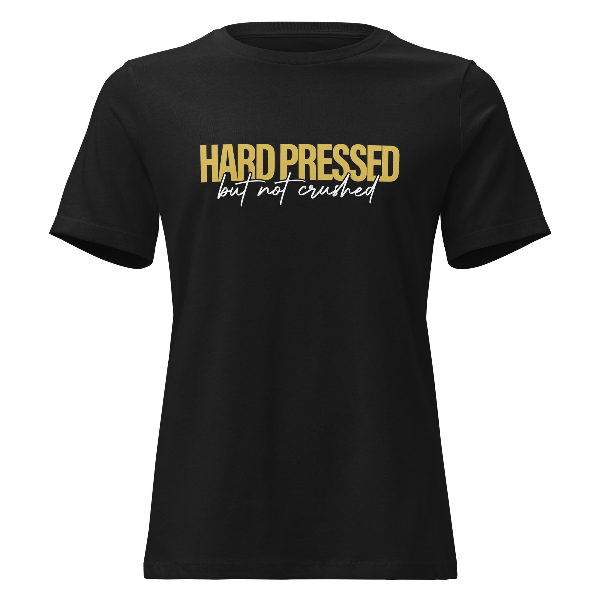Hard Pressed Christian clothing for women black front view — Entrusted to Him