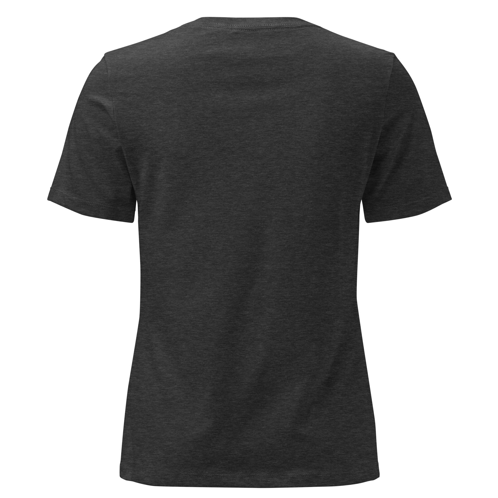 Image of Hard Pressed women's Christian t-shirt dark grey heather back view — Entrusted to Him